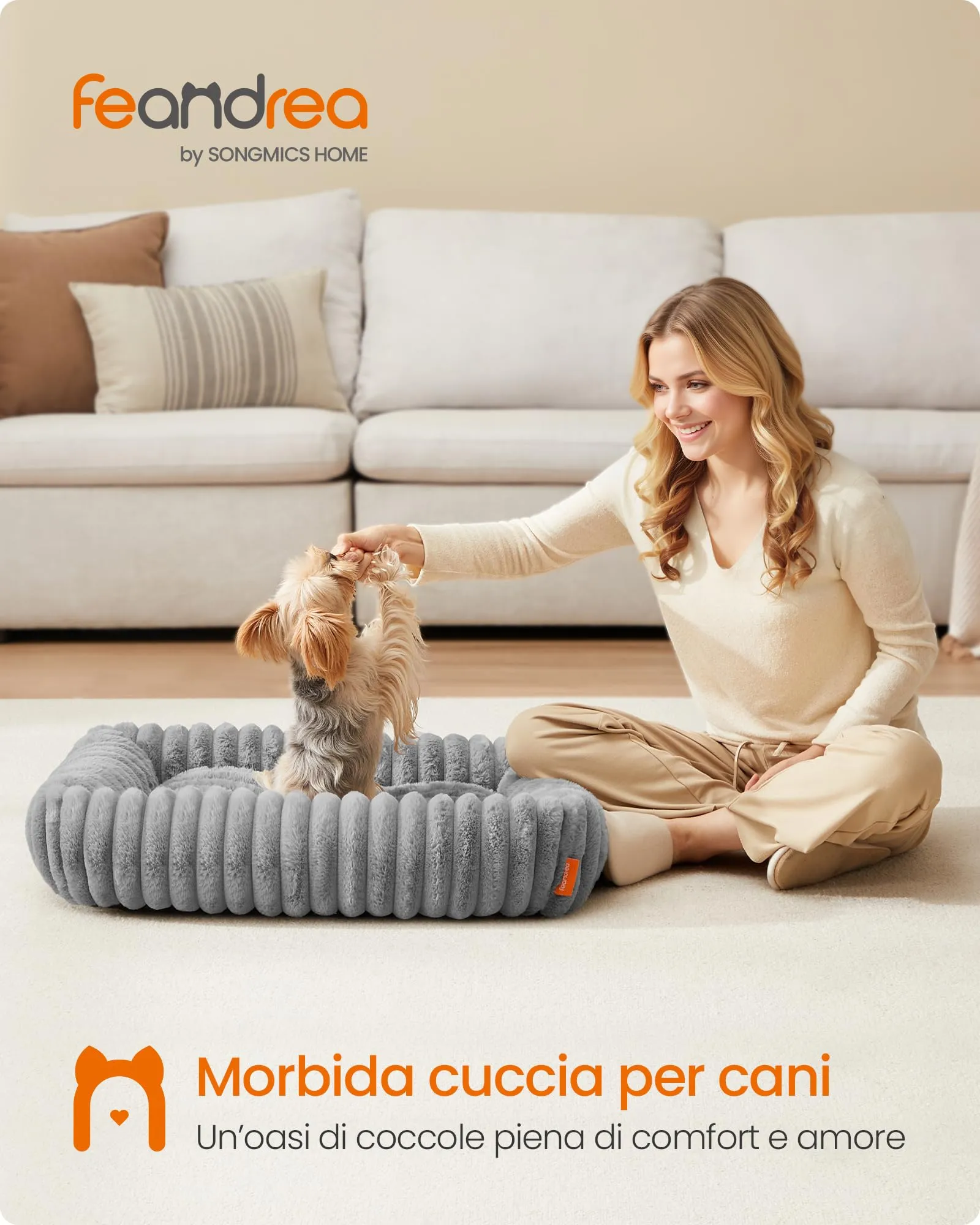 Feandrea Cuccia per Cani di Taglia Media, Lettino Ortopedico, Grigio Tortora, 71 x 55 x 18 cm - immagine 2