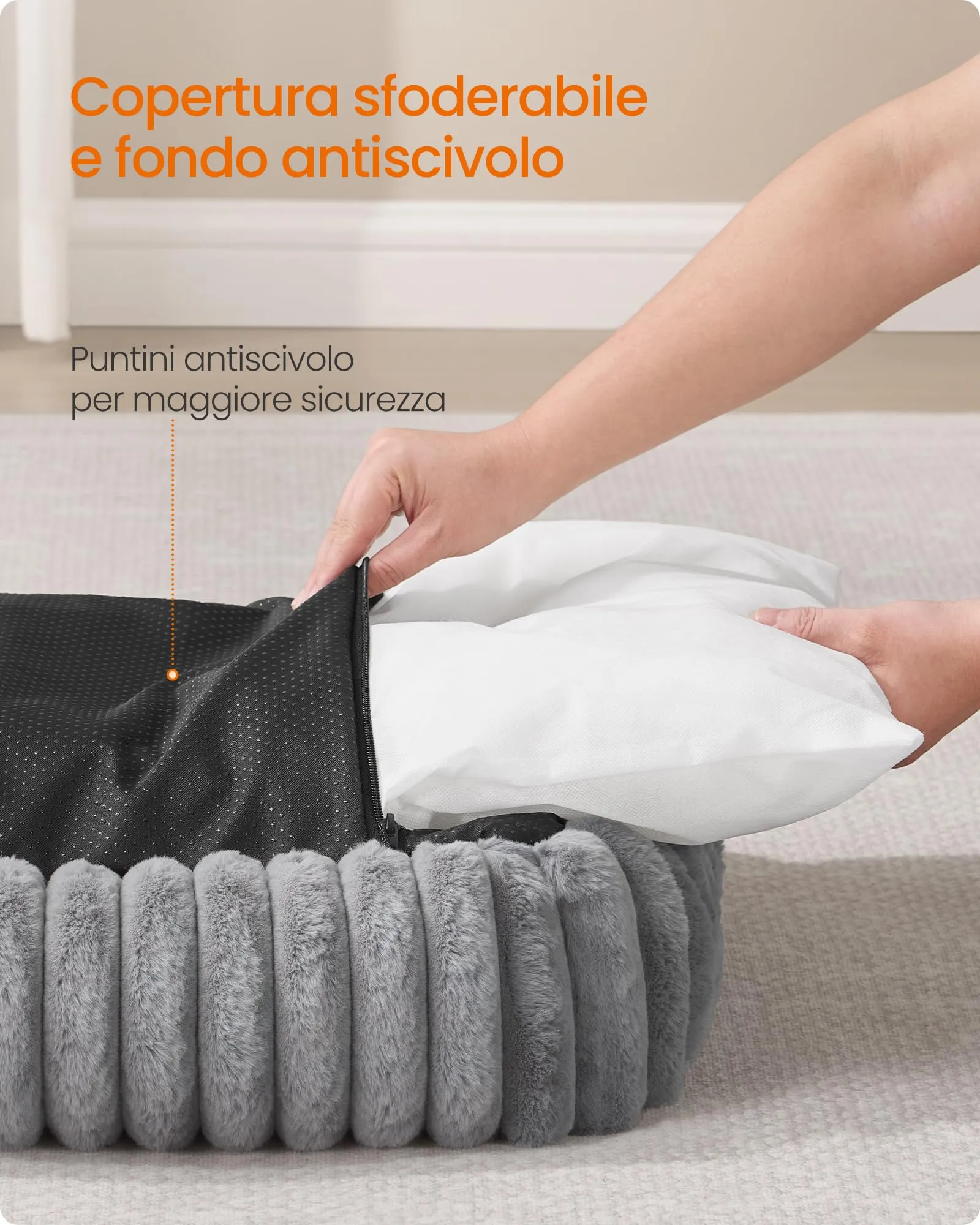 Feandrea Cuccia per Cani di Taglia Media, Lettino Ortopedico, Grigio Tortora, 71 x 55 x 18 cm - immagine 5