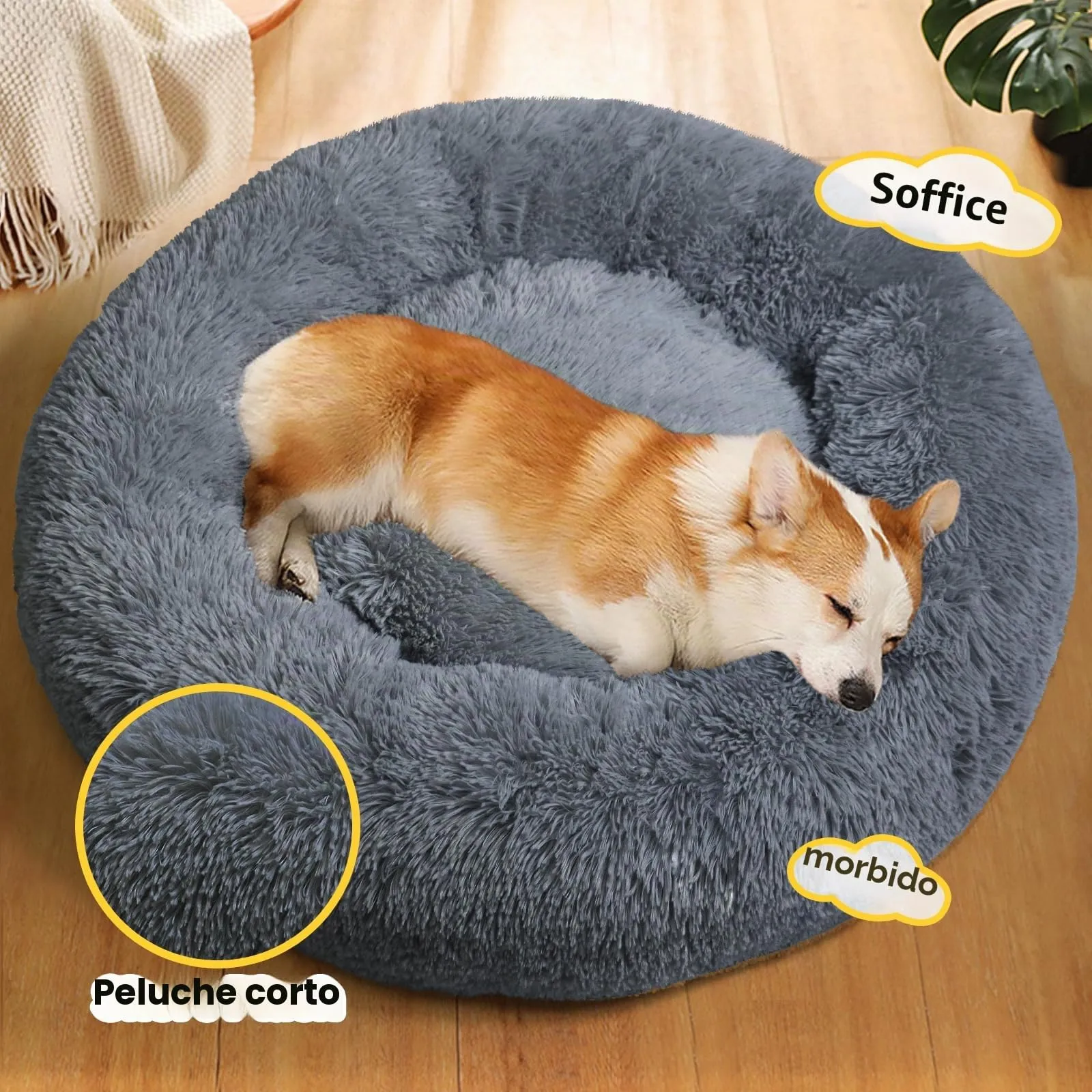 MDDK DY Letto per Cani Medi Rotondo Lavabile, 80 cm, Grigio Scuro - immagine 2