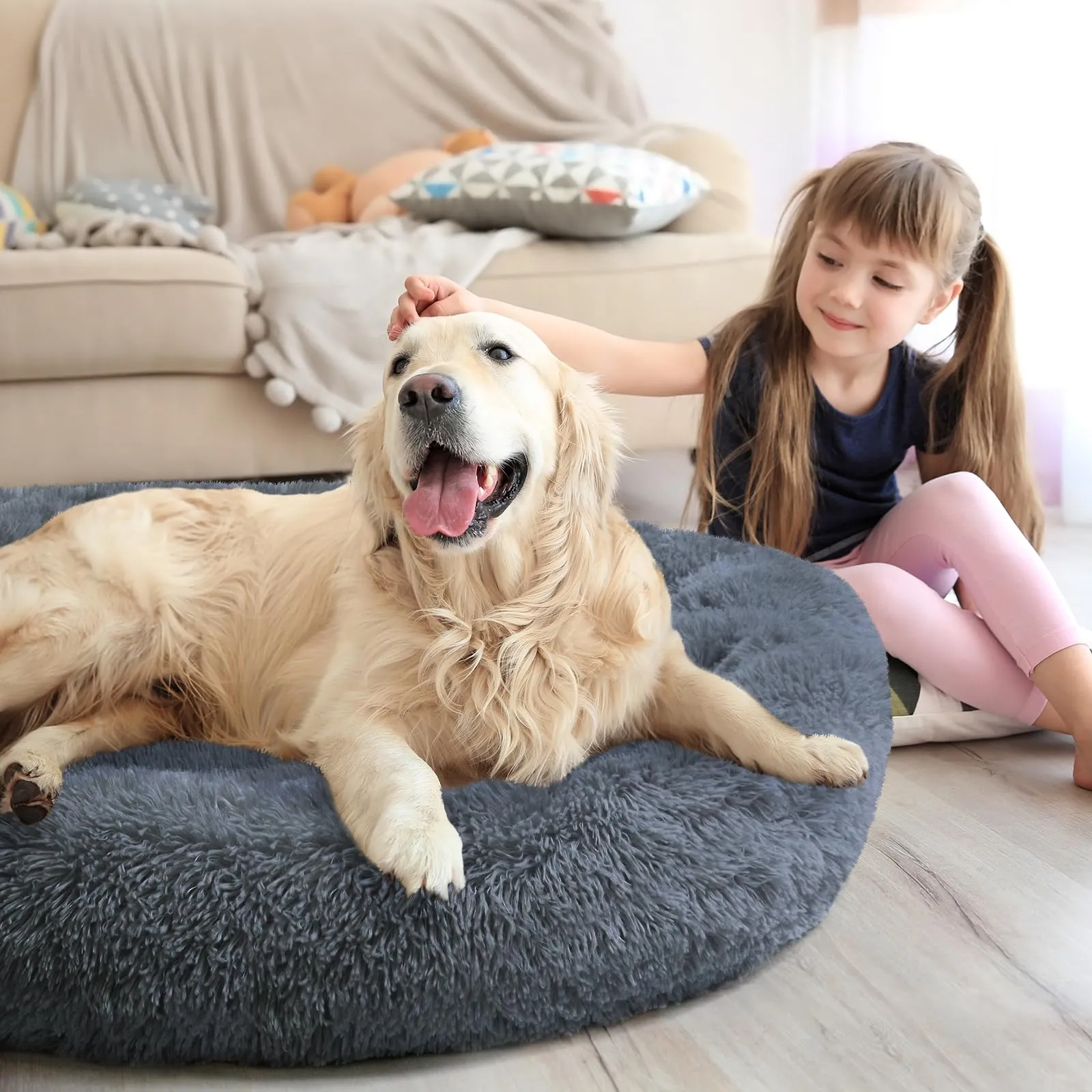 MDDK DY Letto per Cani Medi Rotondo Lavabile, 80 cm, Grigio Scuro - immagine 4