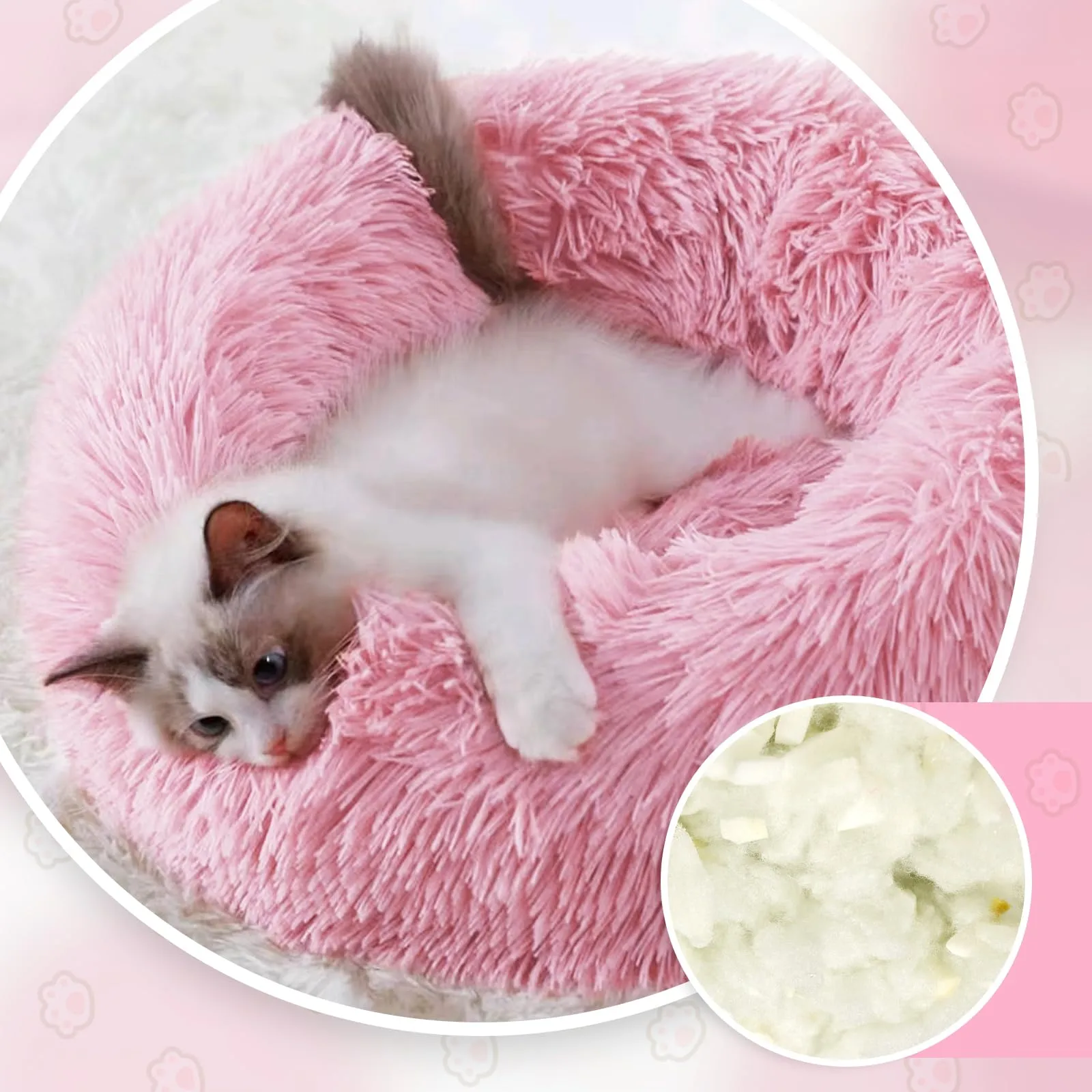 MDDK DY Cuccia per Cani e Gatti Rotonda in Peluche Lavabile, 70 cm, Rosa - immagine 3