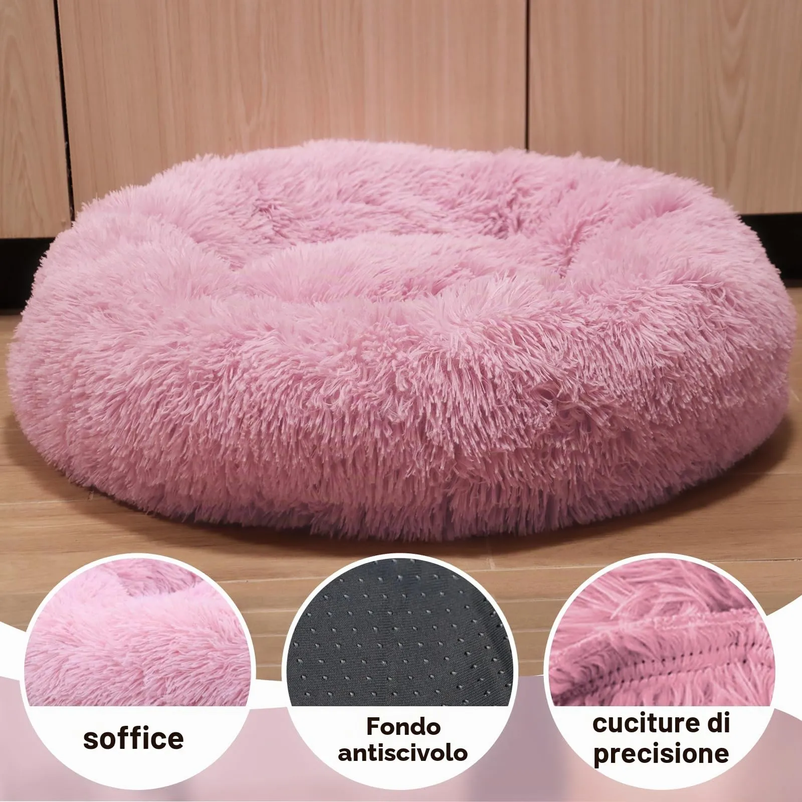 MDDK DY Cuccia per Cani e Gatti Rotonda in Peluche Lavabile, 70 cm, Rosa - immagine 4