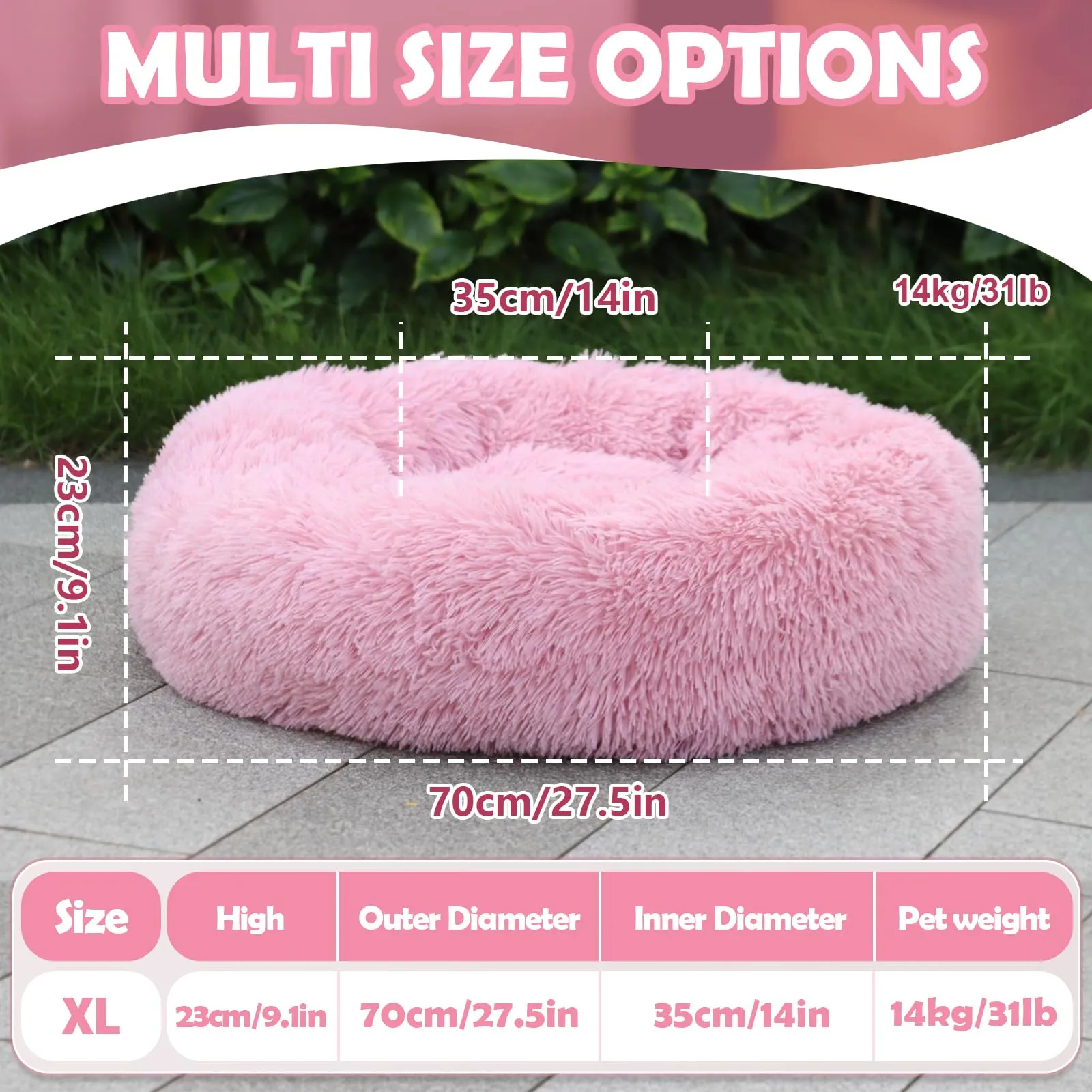 MDDK DY Cuccia per Cani e Gatti Rotonda in Peluche Lavabile, 70 cm, Rosa - immagine 5