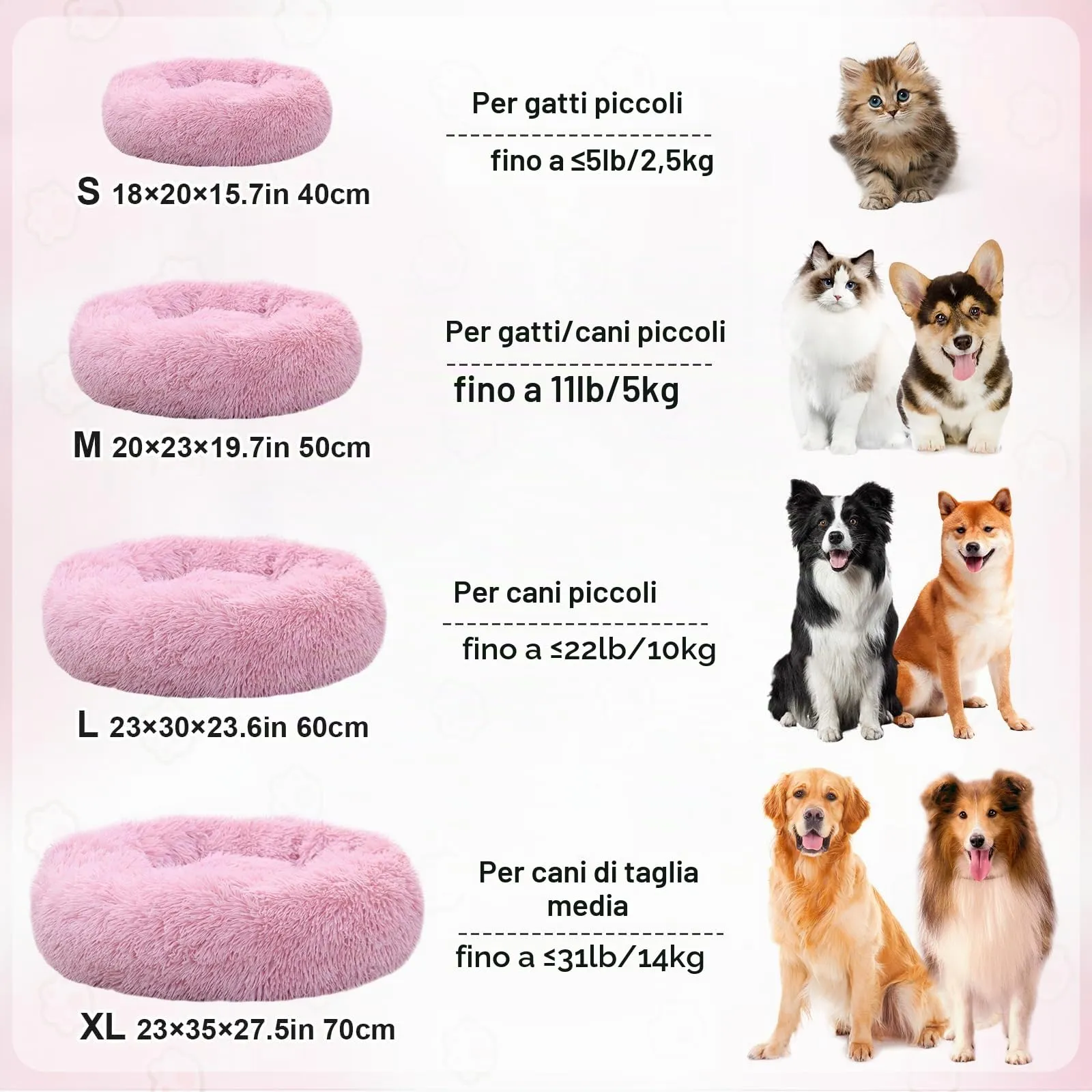 MDDK DY Cuccia per Cani e Gatti Rotonda in Peluche Lavabile, 70 cm, Rosa - immagine 7