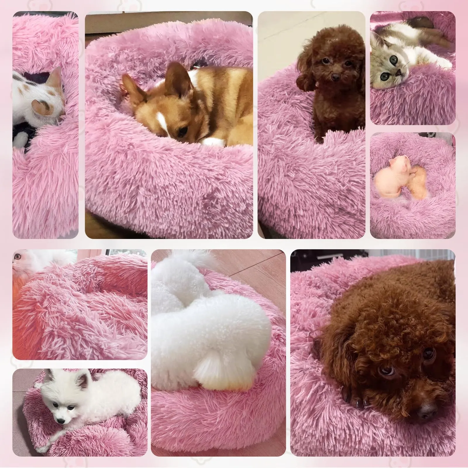 MDDK DY Cuccia per Cani e Gatti Rotonda in Peluche Lavabile, 70 cm, Rosa - immagine 8