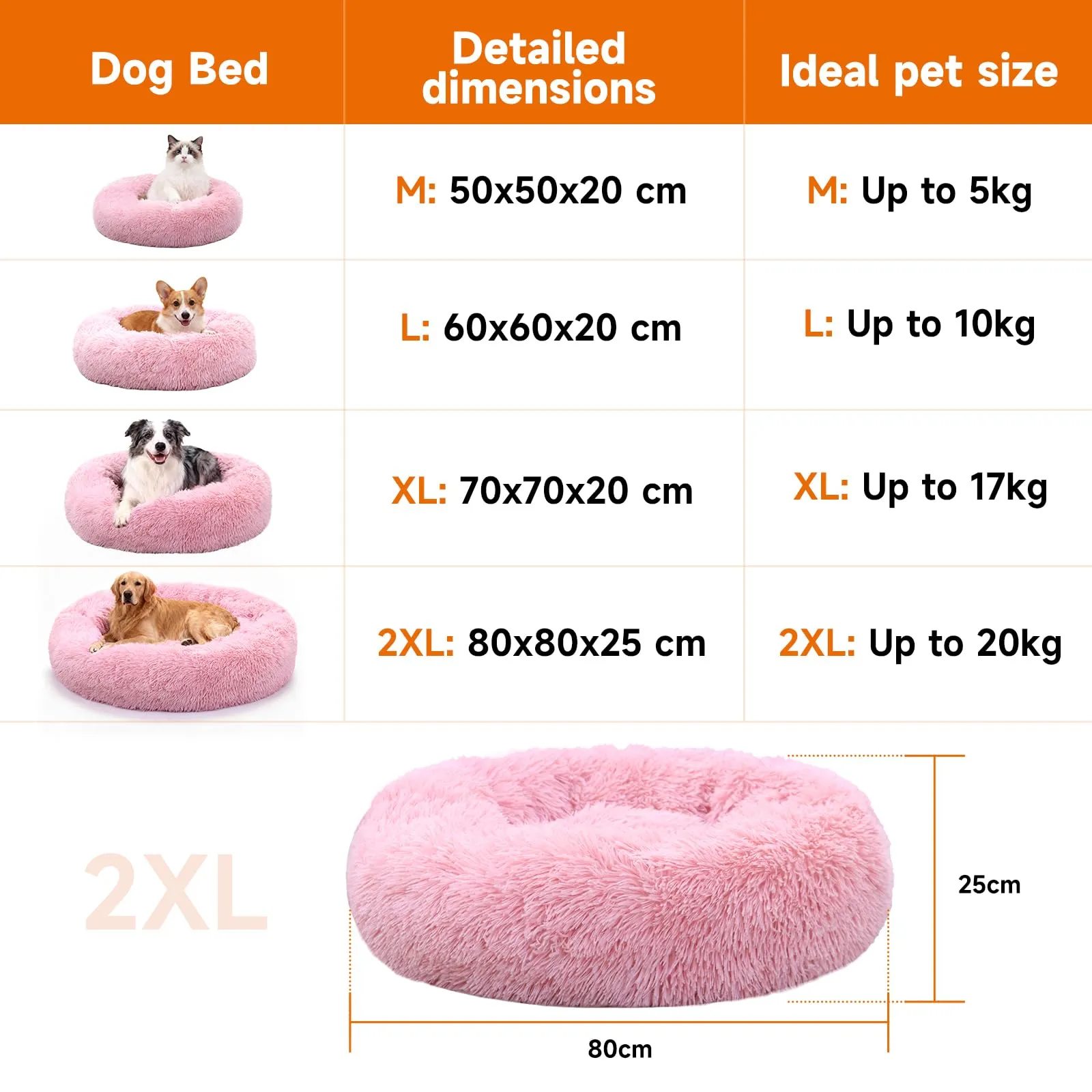 MDDK DY Letto a Ciambella in Peluche per Cani e Gatti, 70 cm, Rosa - immagine 4