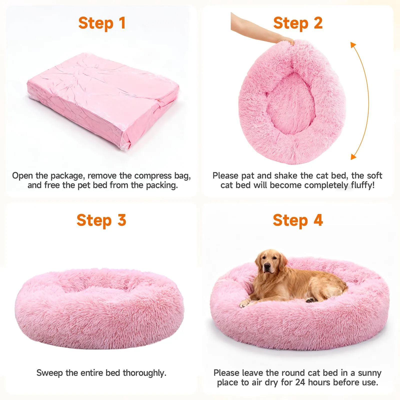 MDDK DY Letto a Ciambella in Peluche per Cani e Gatti, 70 cm, Rosa - immagine 6