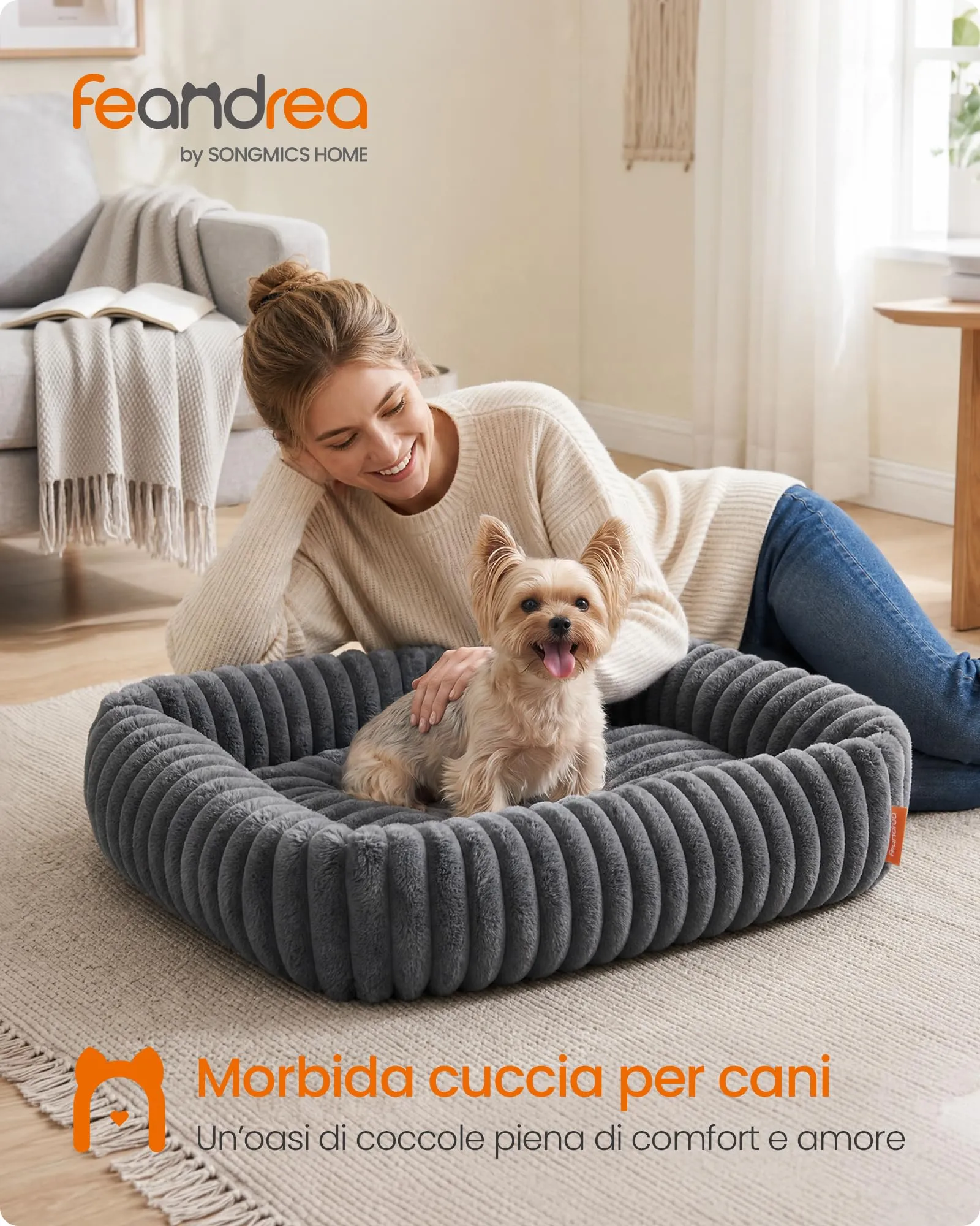 Feandrea Cuccia per Cani di Taglia Media, Lettino Ortopedico, Grigio Piombo, 71 x 55 x 18 cm - immagine 2