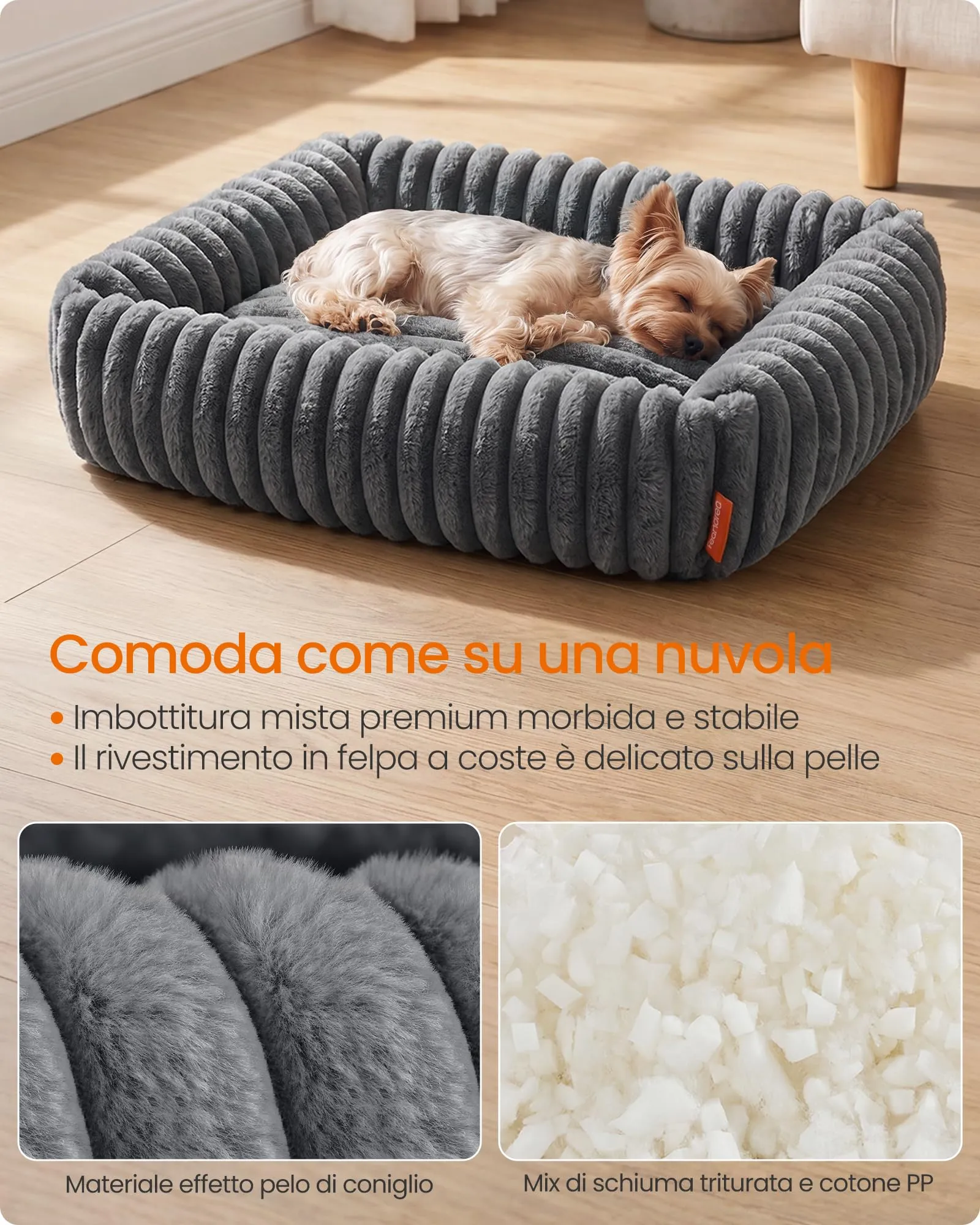 Feandrea Cuccia per Cani di Taglia Media, Lettino Ortopedico, Grigio Piombo, 71 x 55 x 18 cm - immagine 3