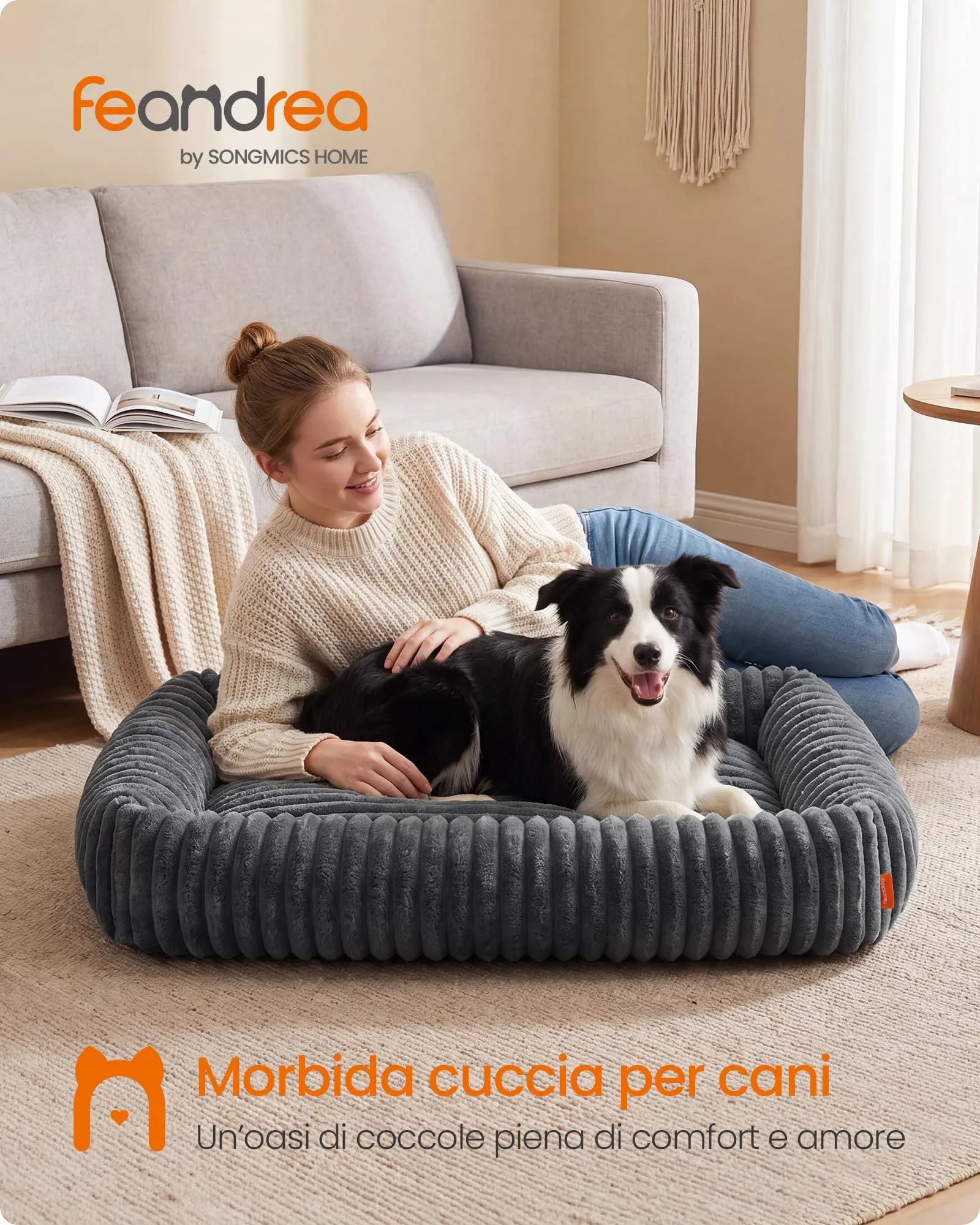 Feandrea Cuccia Ortopedica per Cani di Taglia Media, Grigio Piombo, 106 x 75 x 20 cm - immagine 2