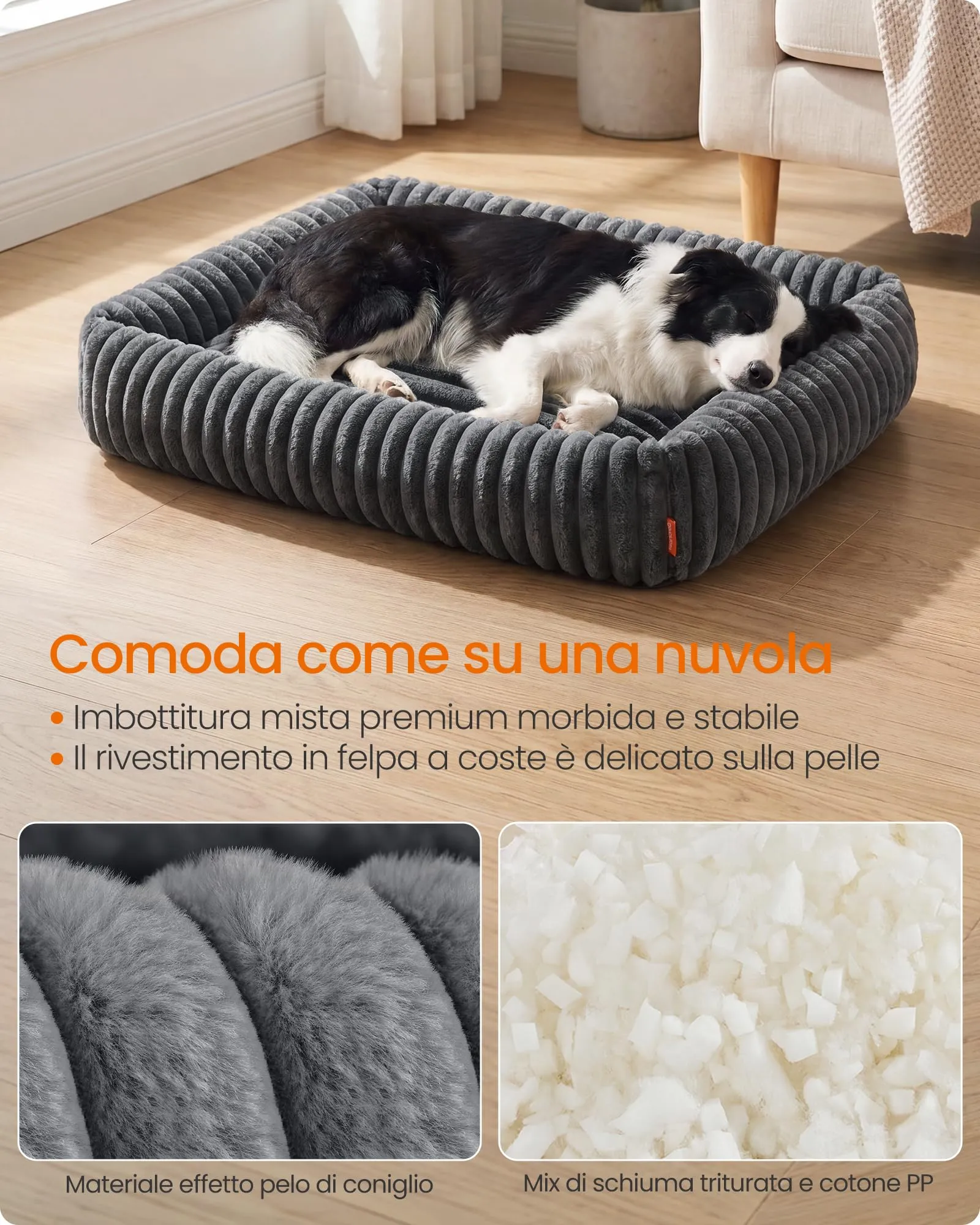 Feandrea Cuccia Ortopedica per Cani di Taglia Media, Grigio Piombo, 106 x 75 x 20 cm - immagine 3