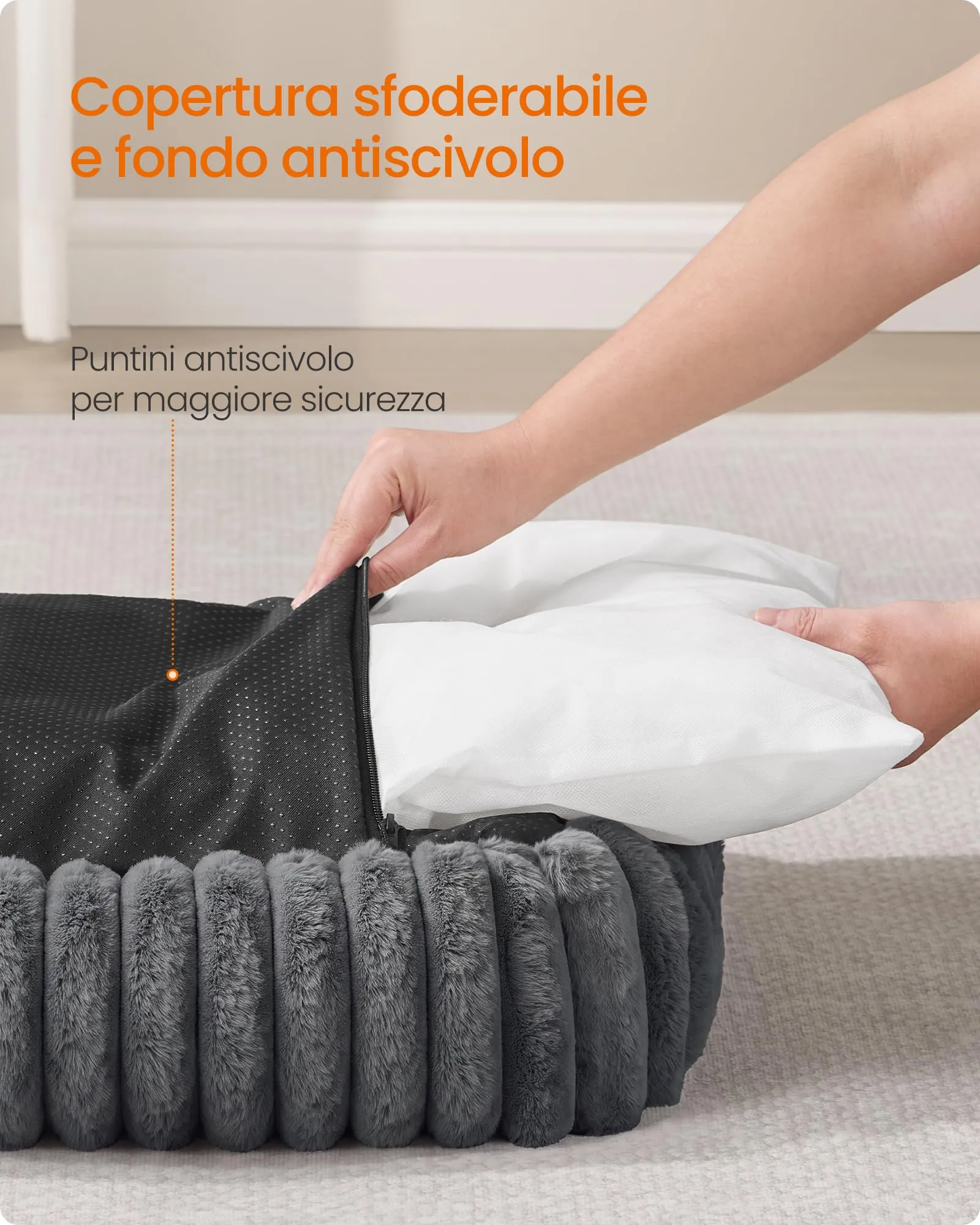 Feandrea Cuccia Ortopedica per Cani di Taglia Media, Grigio Piombo, 106 x 75 x 20 cm - immagine 5
