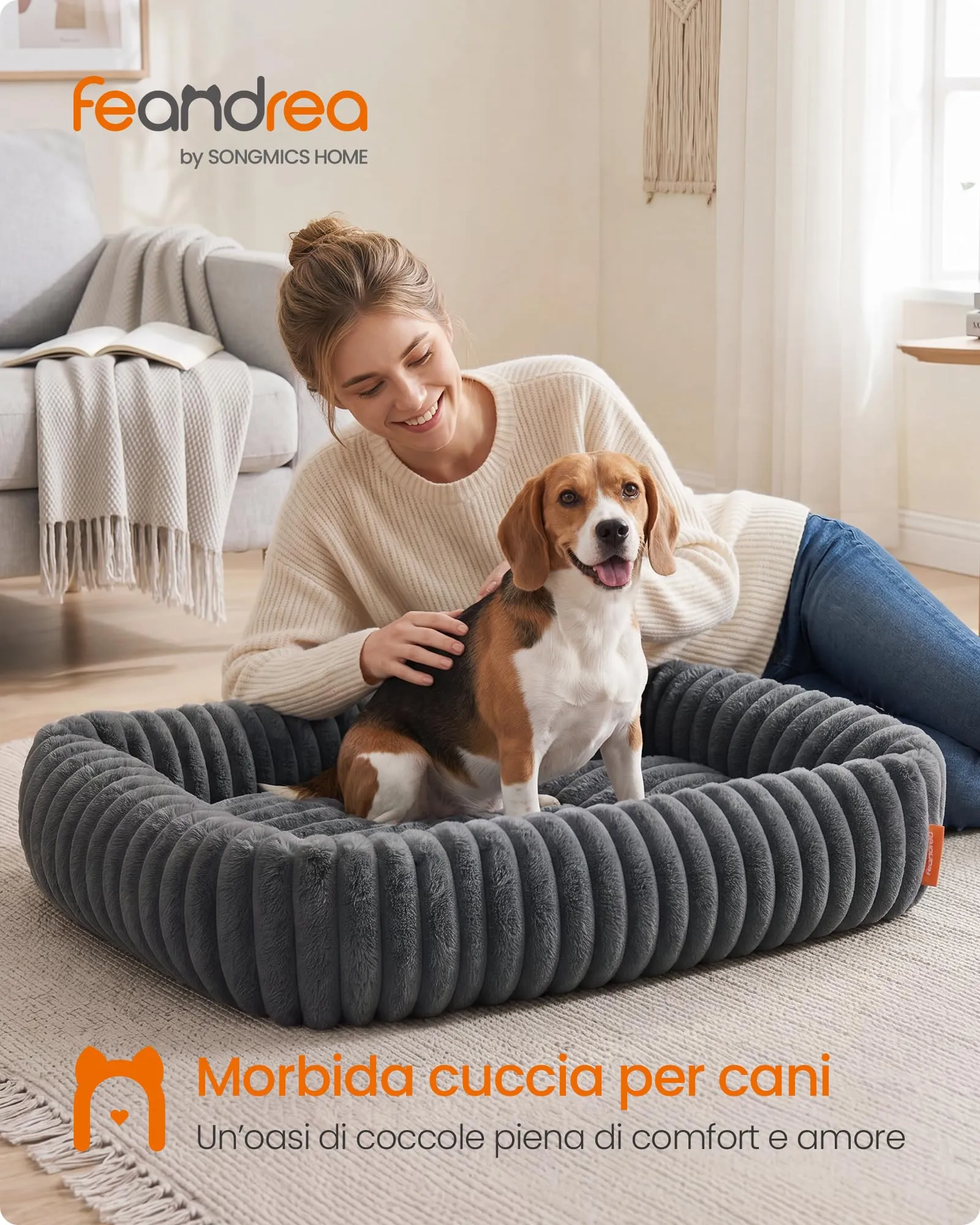 Feandrea Cuccia per Cani di Taglia Media, Lettino Ortopedico, Grigio Piombo, 91 x 68 x 20 cm - immagine 2