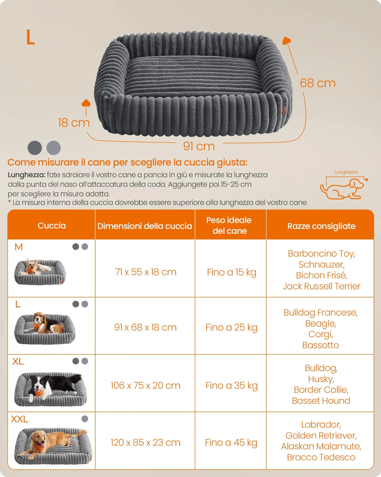 Feandrea Cuccia per Cani di Taglia Media, Lettino Ortopedico, Grigio Piombo, 91 x 68 x 20 cm - immagine 6