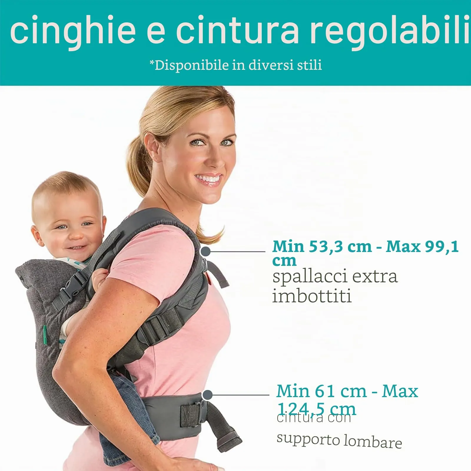 Infantino Flip Advanced Marsupio 4-in-1 con Bavaglino, Grigio - immagine 3