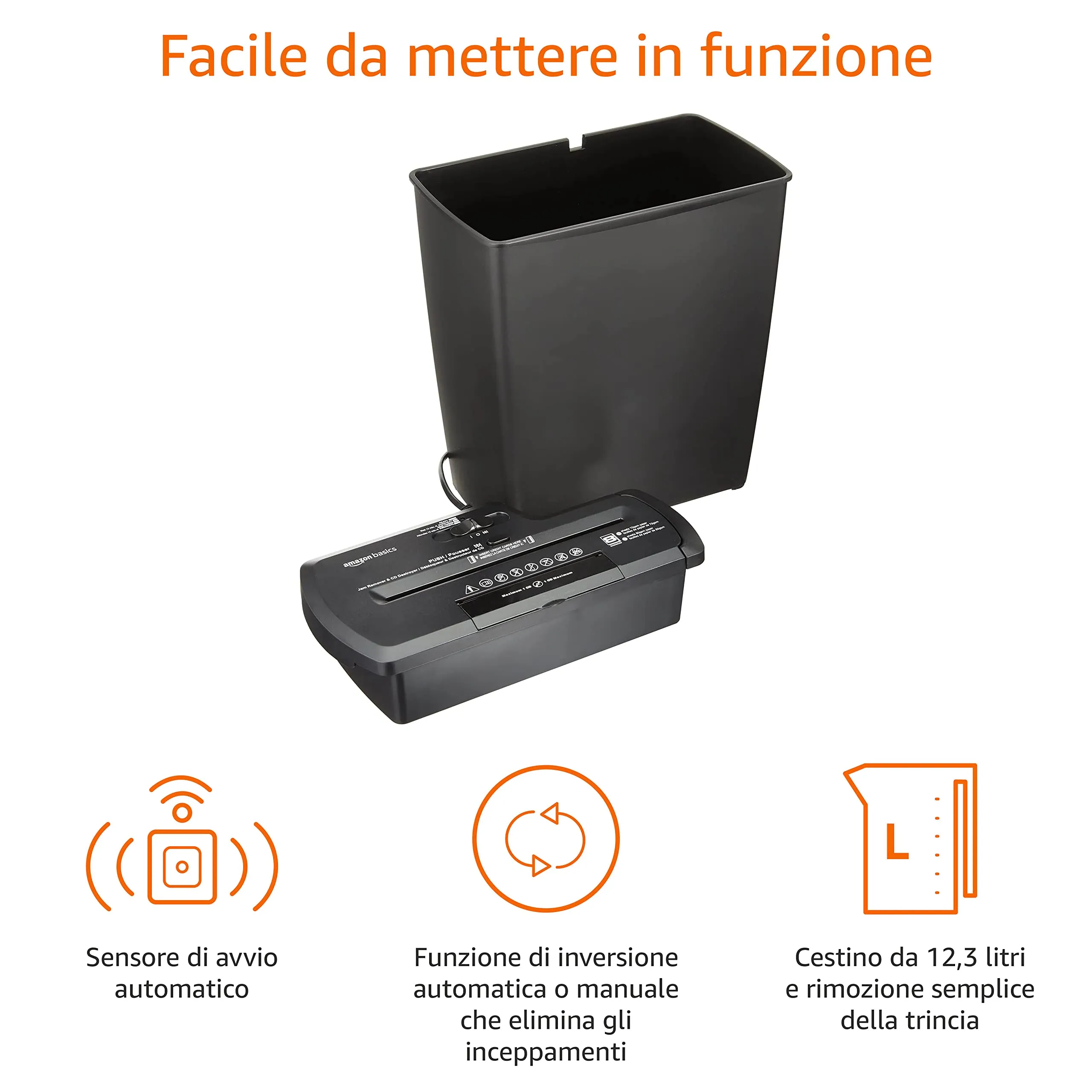 Amazon Basics Distruggidocumenti a Strisce 7-8 Fogli, Nero - immagine 2