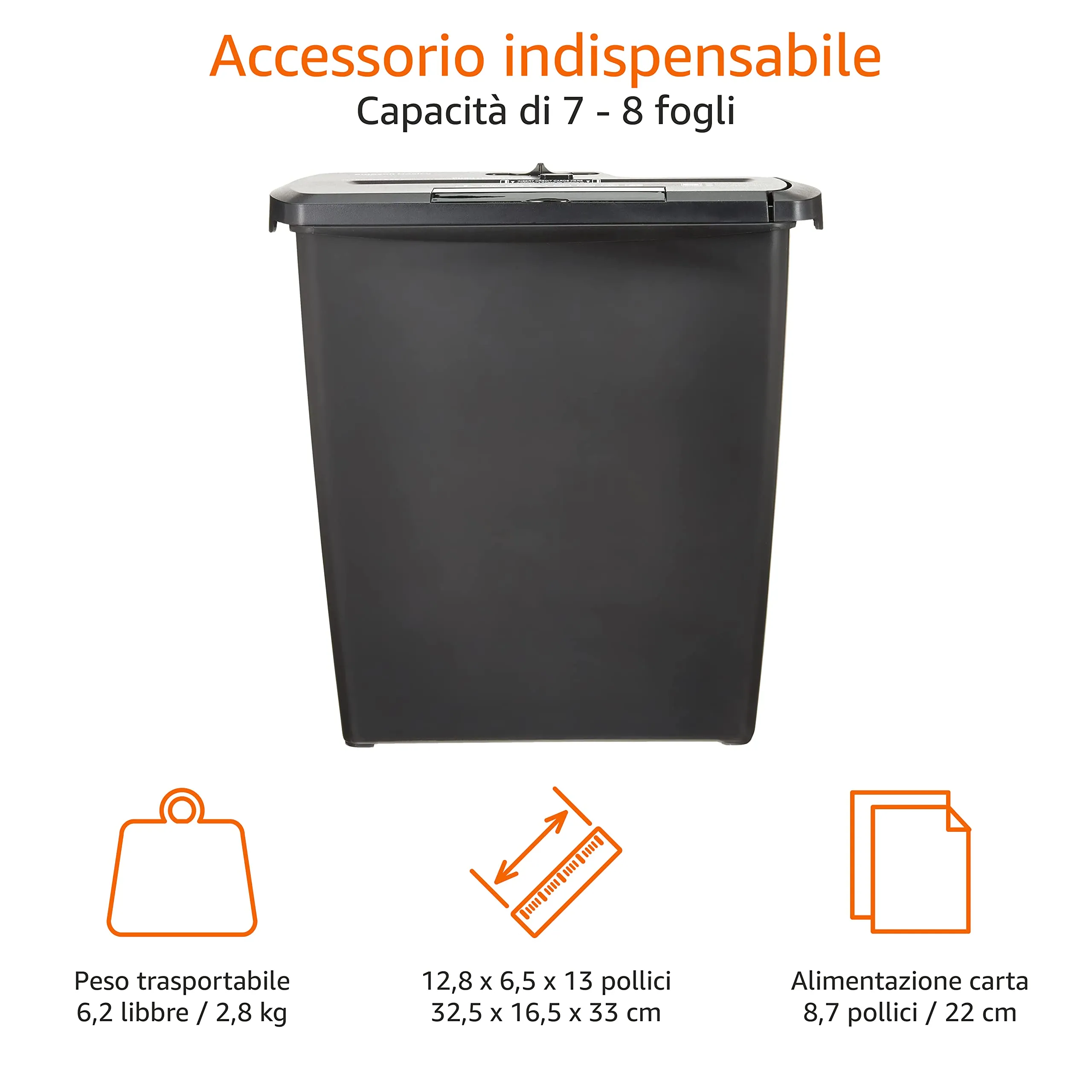 Amazon Basics Distruggidocumenti a Strisce 7-8 Fogli, Nero - immagine 3