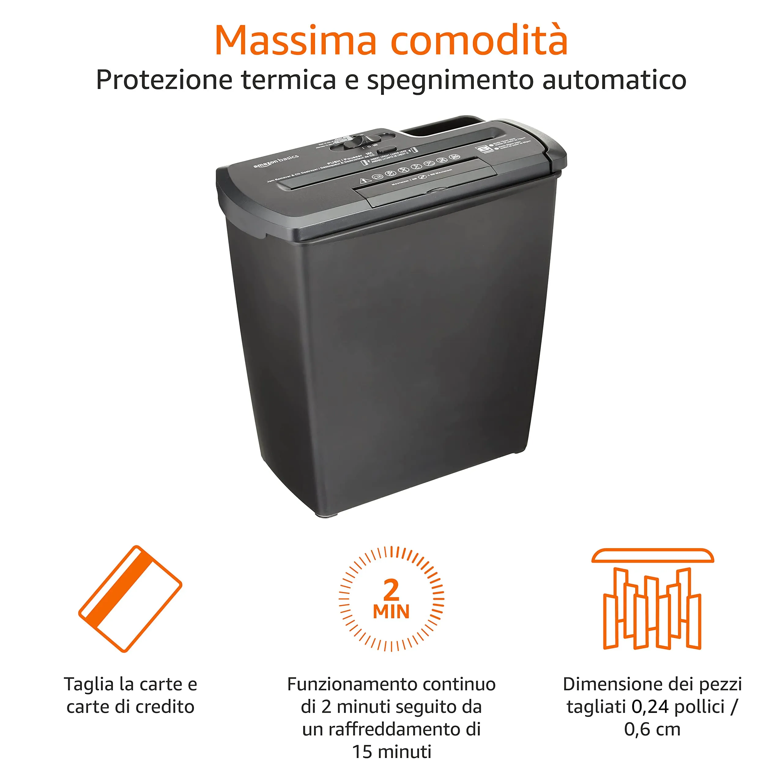Amazon Basics Distruggidocumenti a Strisce 7-8 Fogli, Nero - immagine 4