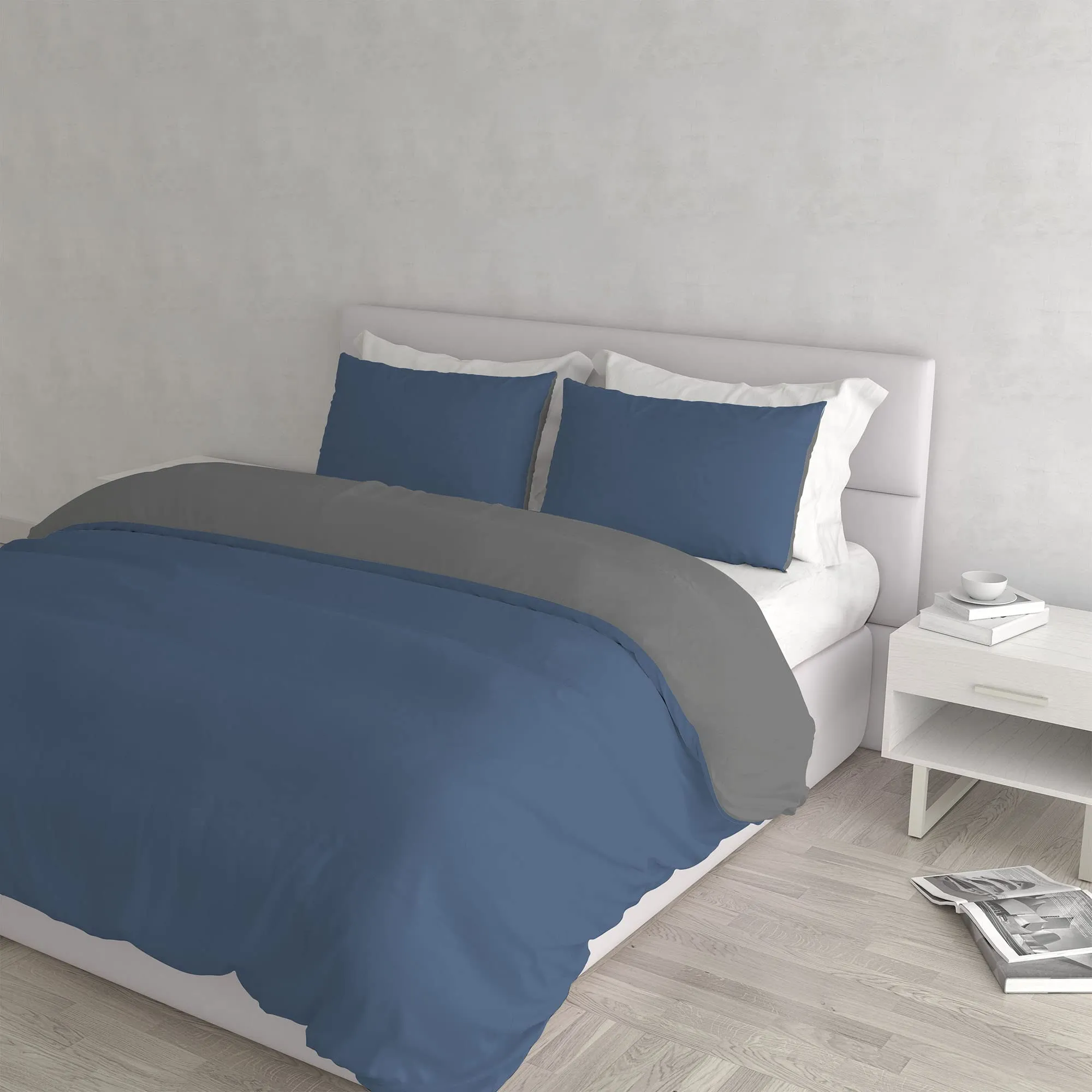 Italian Bed Linen Set Copripiumino 100% Cotone, Matrimoniale, 250x200 cm, Avio/Grigio Scuro - immagine 1