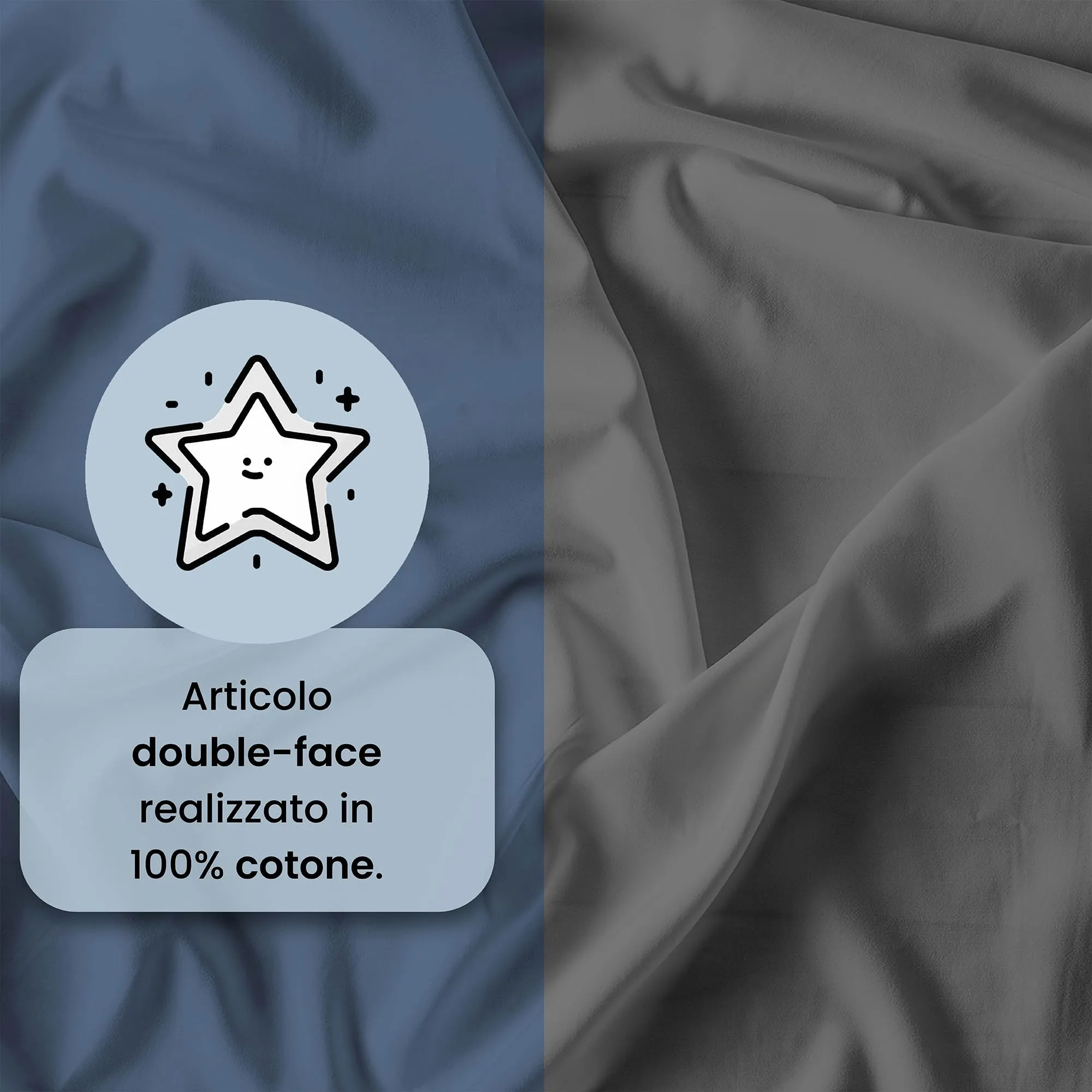 Italian Bed Linen Set Copripiumino 100% Cotone, Matrimoniale, 250x200 cm, Avio/Grigio Scuro - immagine 3