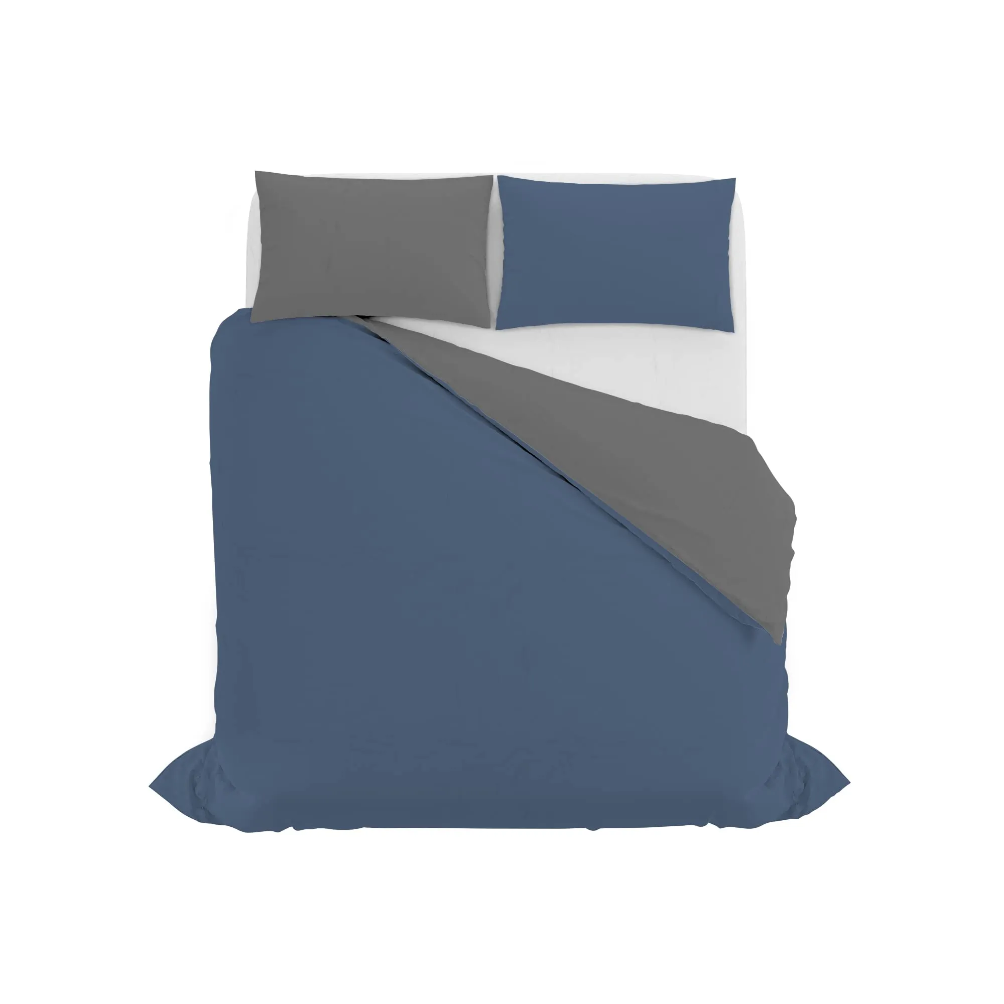 Italian Bed Linen Set Copripiumino 100% Cotone, Matrimoniale, 250x200 cm, Avio/Grigio Scuro - immagine 10