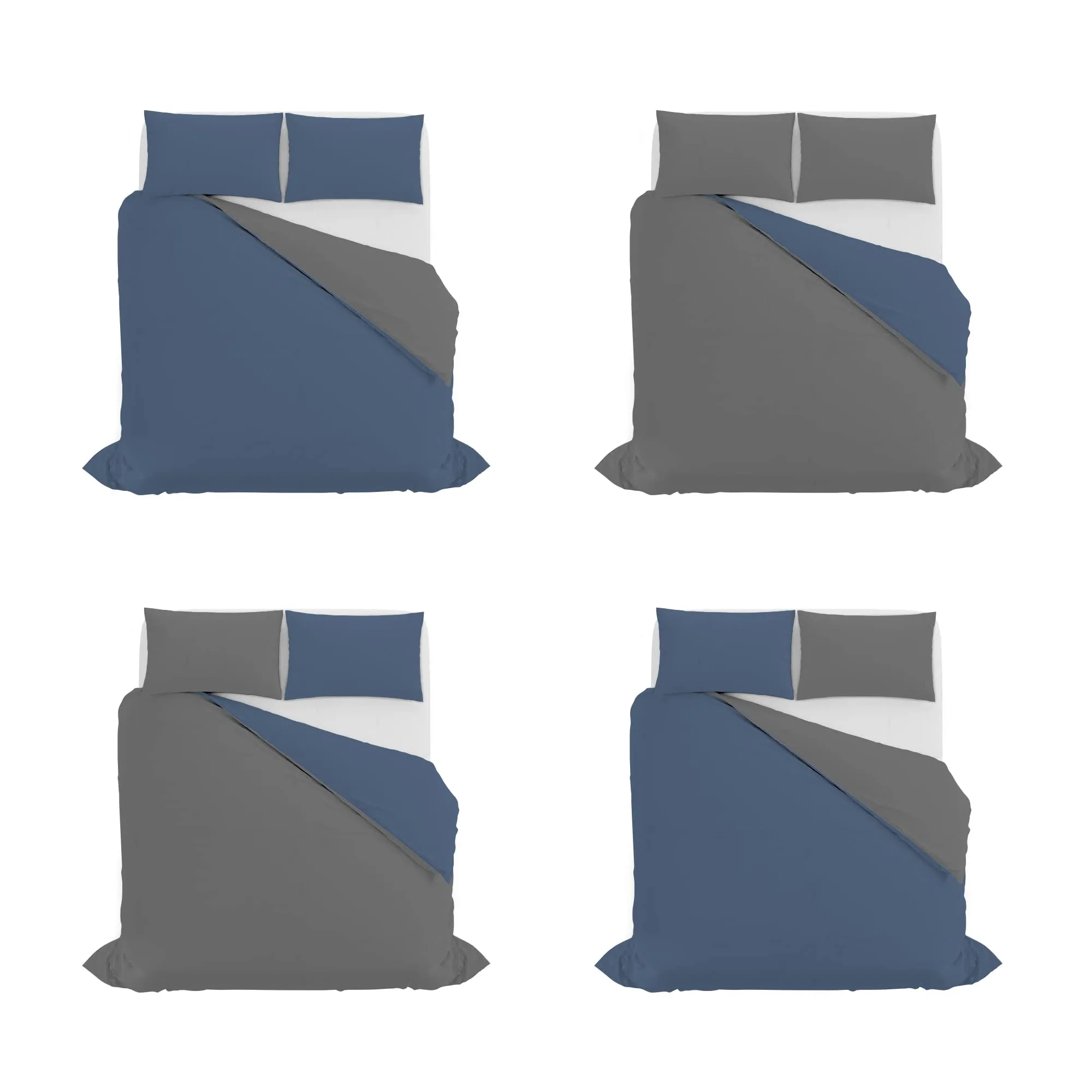 Italian Bed Linen Set Copripiumino 100% Cotone, Matrimoniale, 250x200 cm, Avio/Grigio Scuro - immagine 11