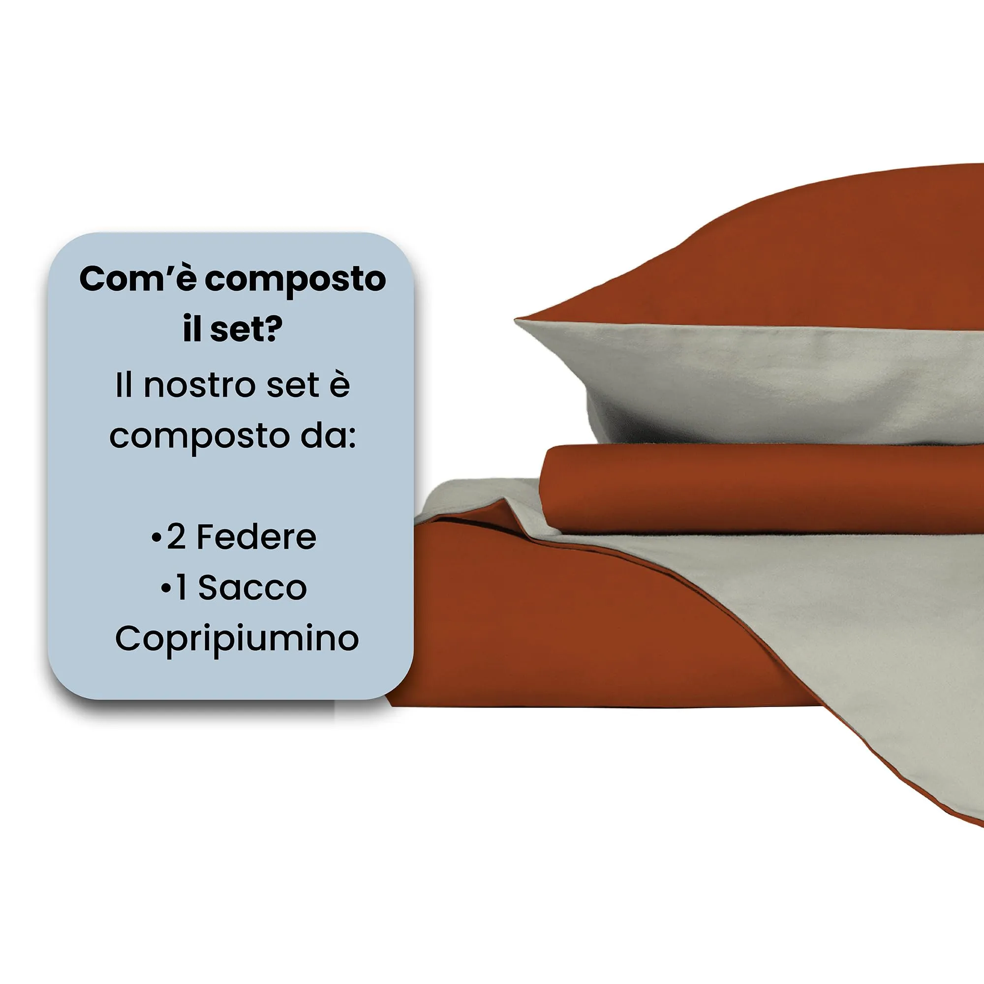 Italian Bed Linen Set Copripiumino 100% Cotone, Matrimoniale 250x200 cm, Terra/Panna - immagine 4