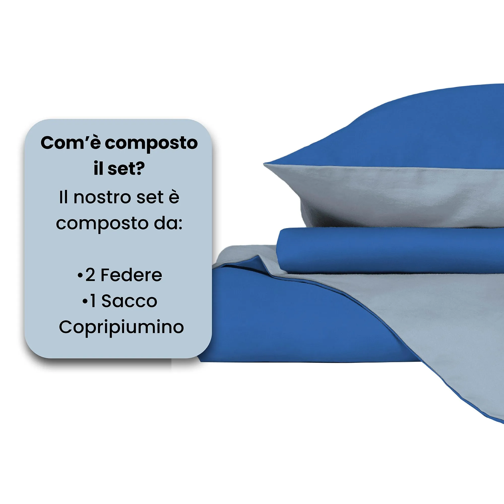 Italian Bed Linen Set Copripiumino 100% Cotone, Matrimoniale, 250x200 cm, Royal/Azzurro - immagine 4