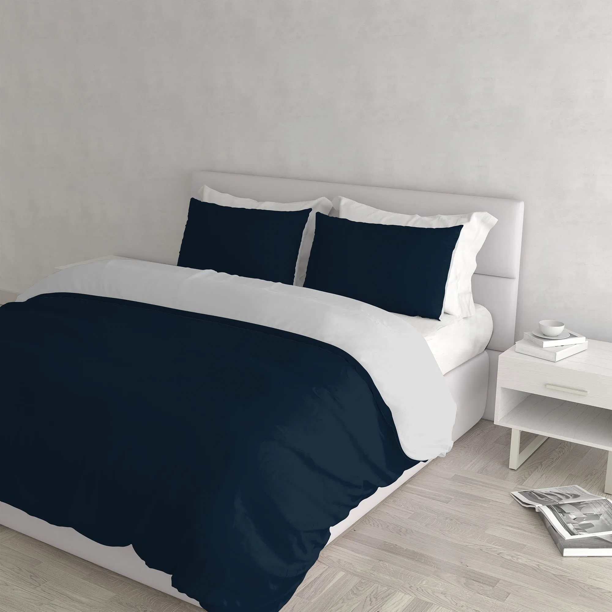 Italian Bed Linen Set Copripiumino 100% Cotone, Matrimoniale, 250x200 cm, Blu Scuro/Grigio Chiaro - immagine 1