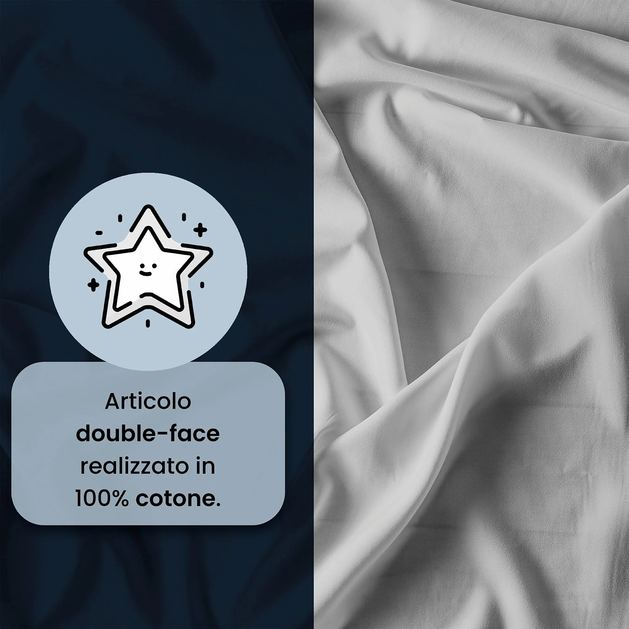 Italian Bed Linen Set Copripiumino 100% Cotone, Matrimoniale, 250x200 cm, Blu Scuro/Grigio Chiaro - immagine 3