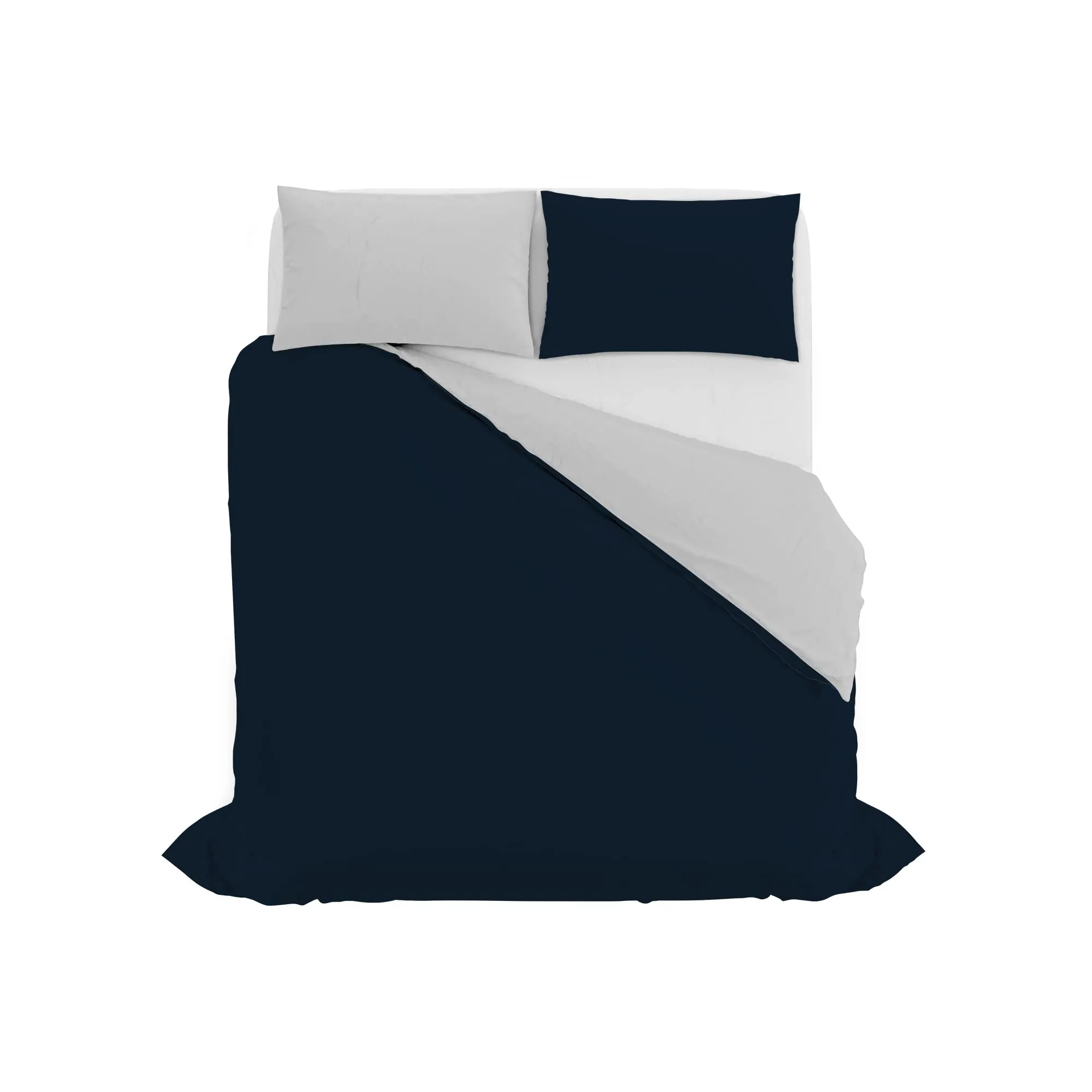 Italian Bed Linen Set Copripiumino 100% Cotone, Matrimoniale, 250x200 cm, Blu Scuro/Grigio Chiaro - immagine 10
