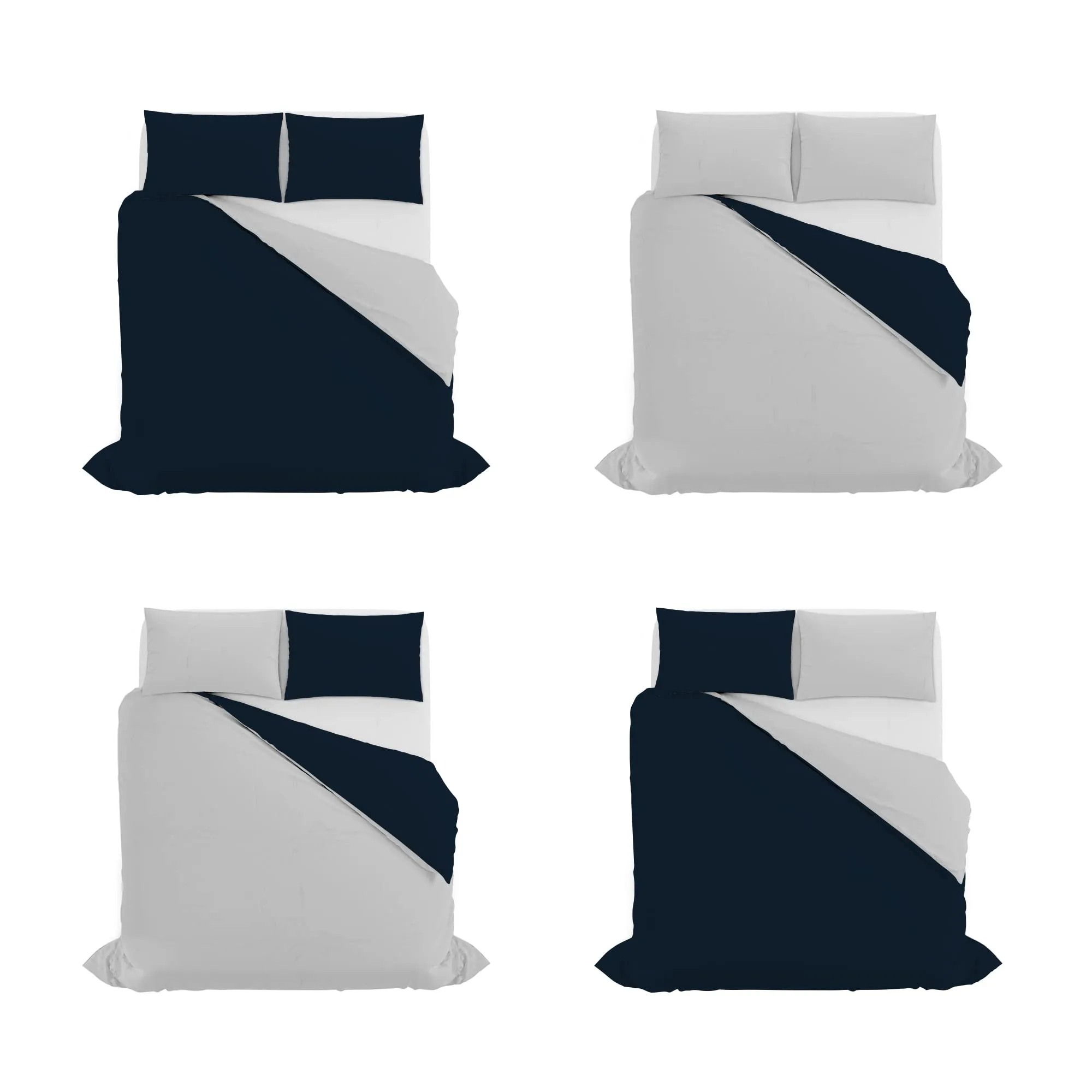 Italian Bed Linen Set Copripiumino 100% Cotone, Matrimoniale, 250x200 cm, Blu Scuro/Grigio Chiaro - immagine 11