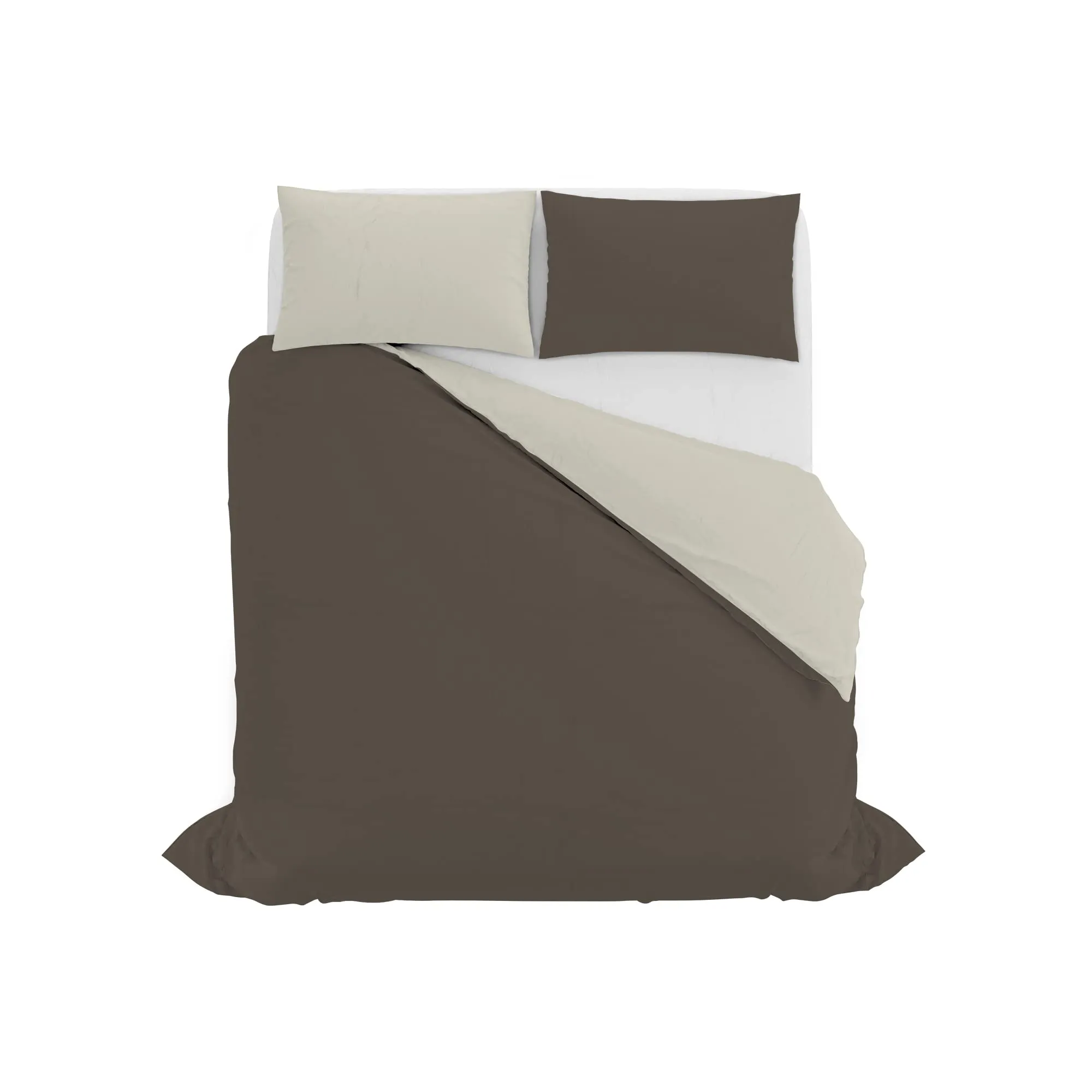 Italian Bed Linen Set Copripiumino 100% Cotone Natural Color, Matrimoniale, 250x200 cm, Marrone/Panna - immagine 10