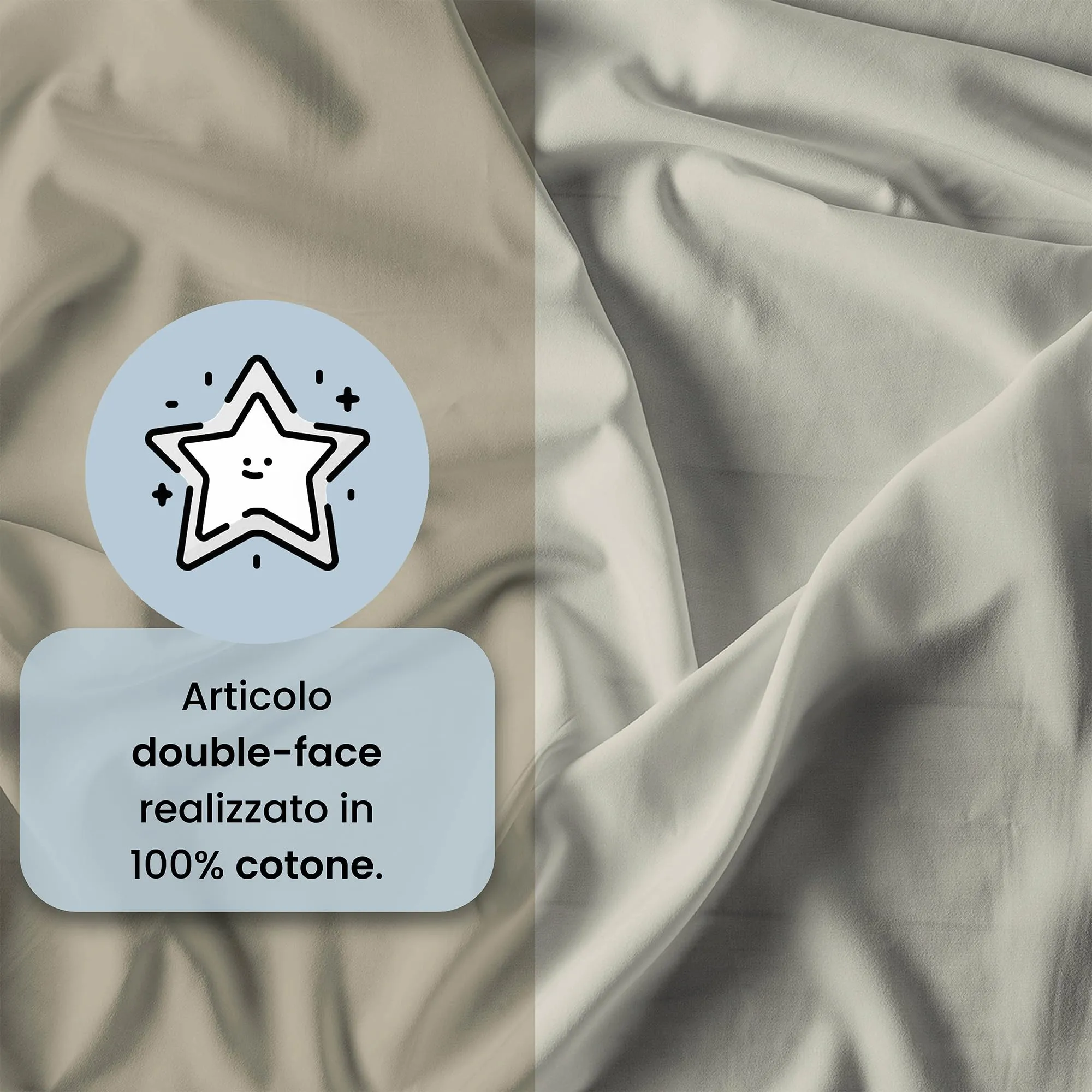 Italian Bed Linen Set Copripiumino 100% Cotone, Matrimoniale 250x200 cm, Tortora/Panna - immagine 3