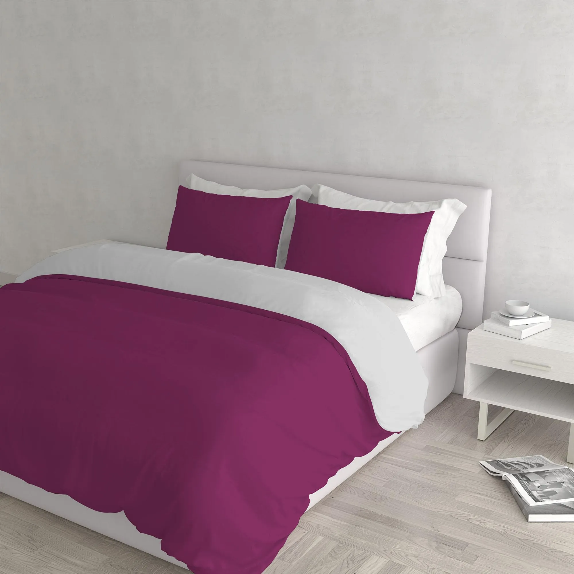 Italian Bed Linen Set Copripiumino 100% Cotone Natural Color, Matrimoniale, 250x200 cm, Fucsia/Grigio Chiaro - immagine 1