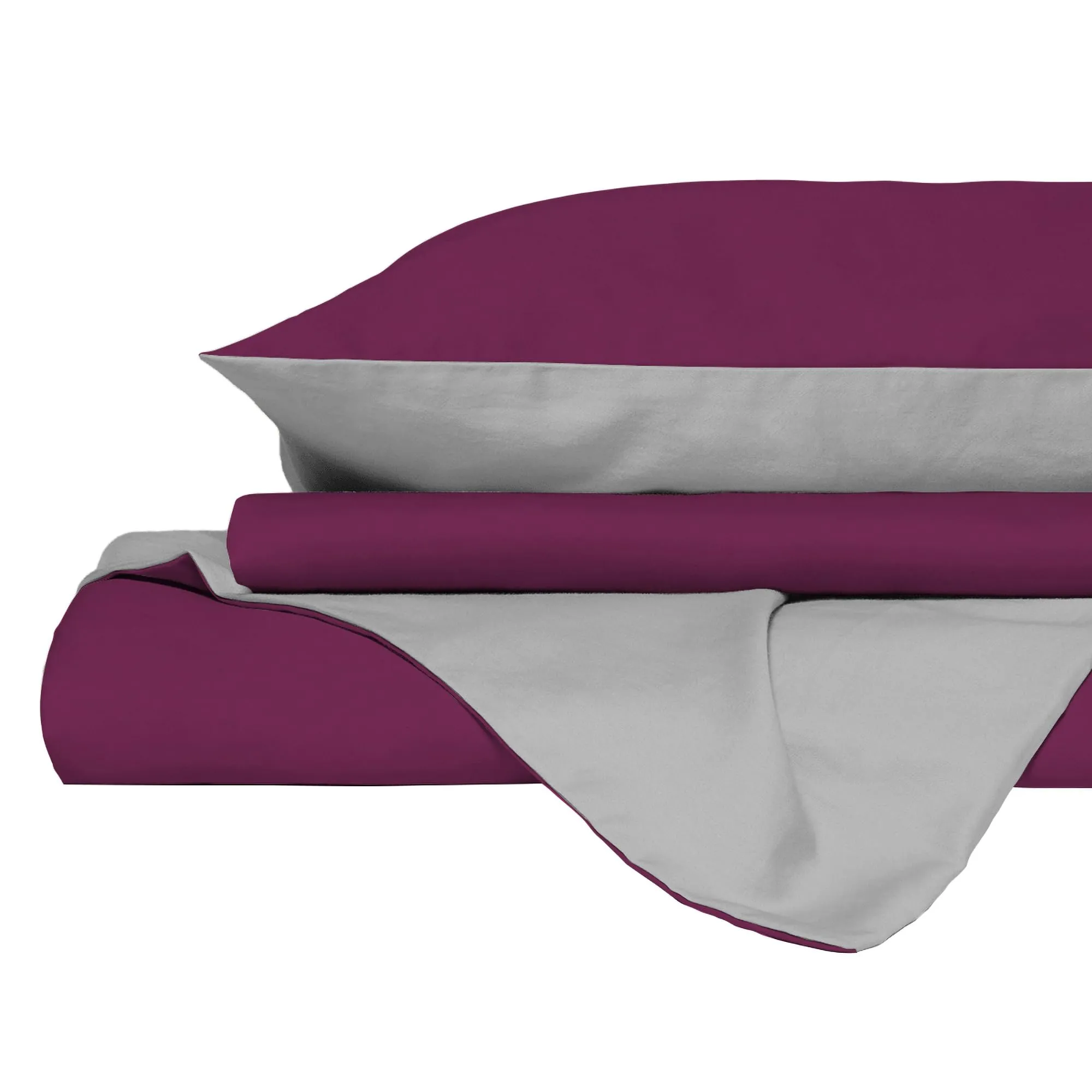Italian Bed Linen Set Copripiumino 100% Cotone Natural Color, Matrimoniale, 250x200 cm, Fucsia/Grigio Chiaro - immagine 9