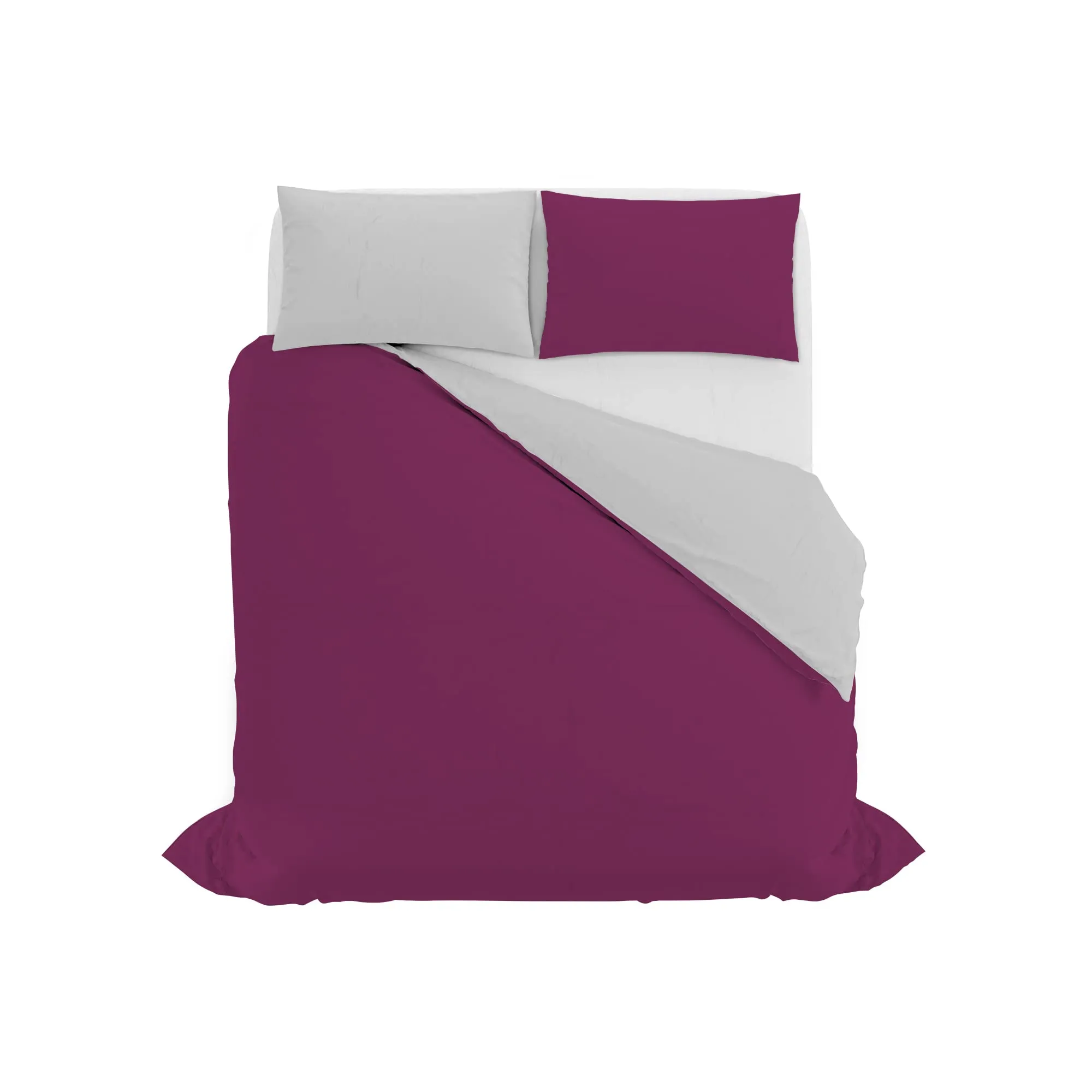 Italian Bed Linen Set Copripiumino 100% Cotone Natural Color, Matrimoniale, 250x200 cm, Fucsia/Grigio Chiaro - immagine 10
