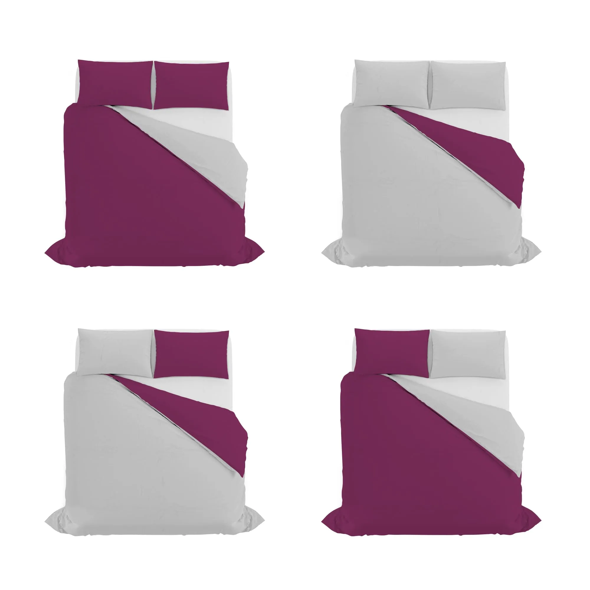 Italian Bed Linen Set Copripiumino 100% Cotone Natural Color, Matrimoniale, 250x200 cm, Fucsia/Grigio Chiaro - immagine 11