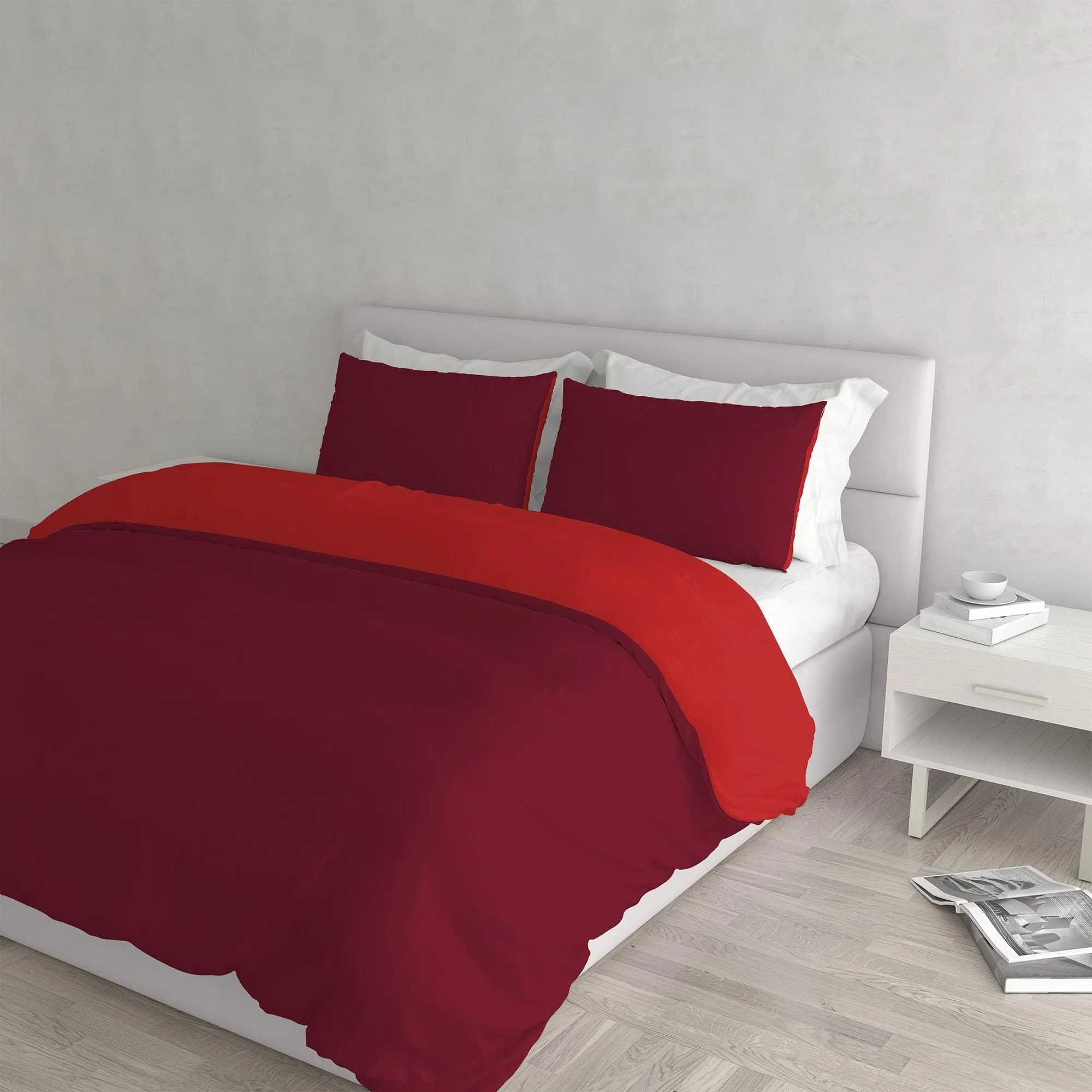 Italian Bed Linen Set Copripiumino 100% Cotone, 250x200 cm, Matrimoniale, Bordeaux/Rosso - immagine 1