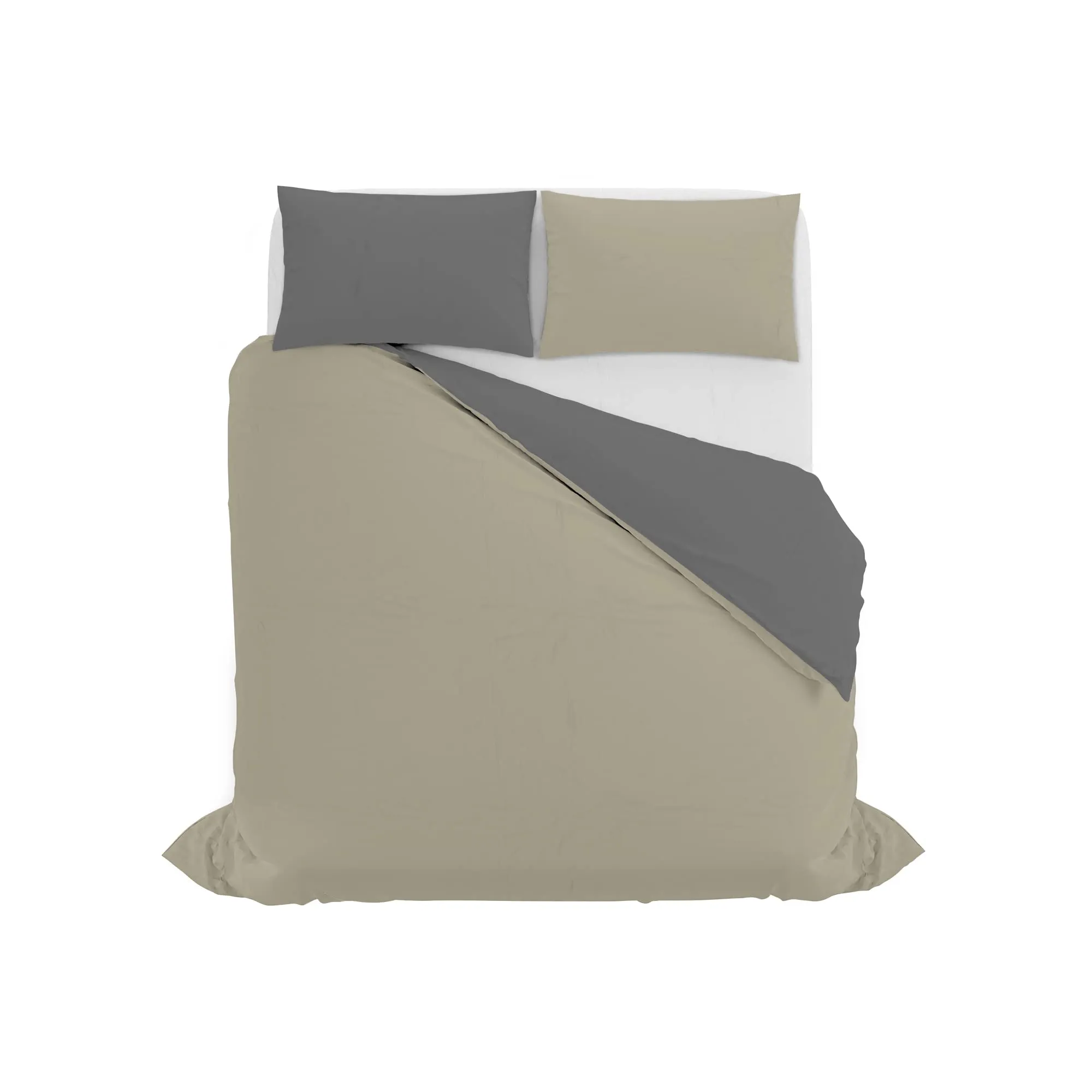 Italian Bed Linen Set Copripiumino 100% Cotone Natural Color, Matrimoniale, 250x200 cm, Tortora/Grigio Scuro - immagine 10