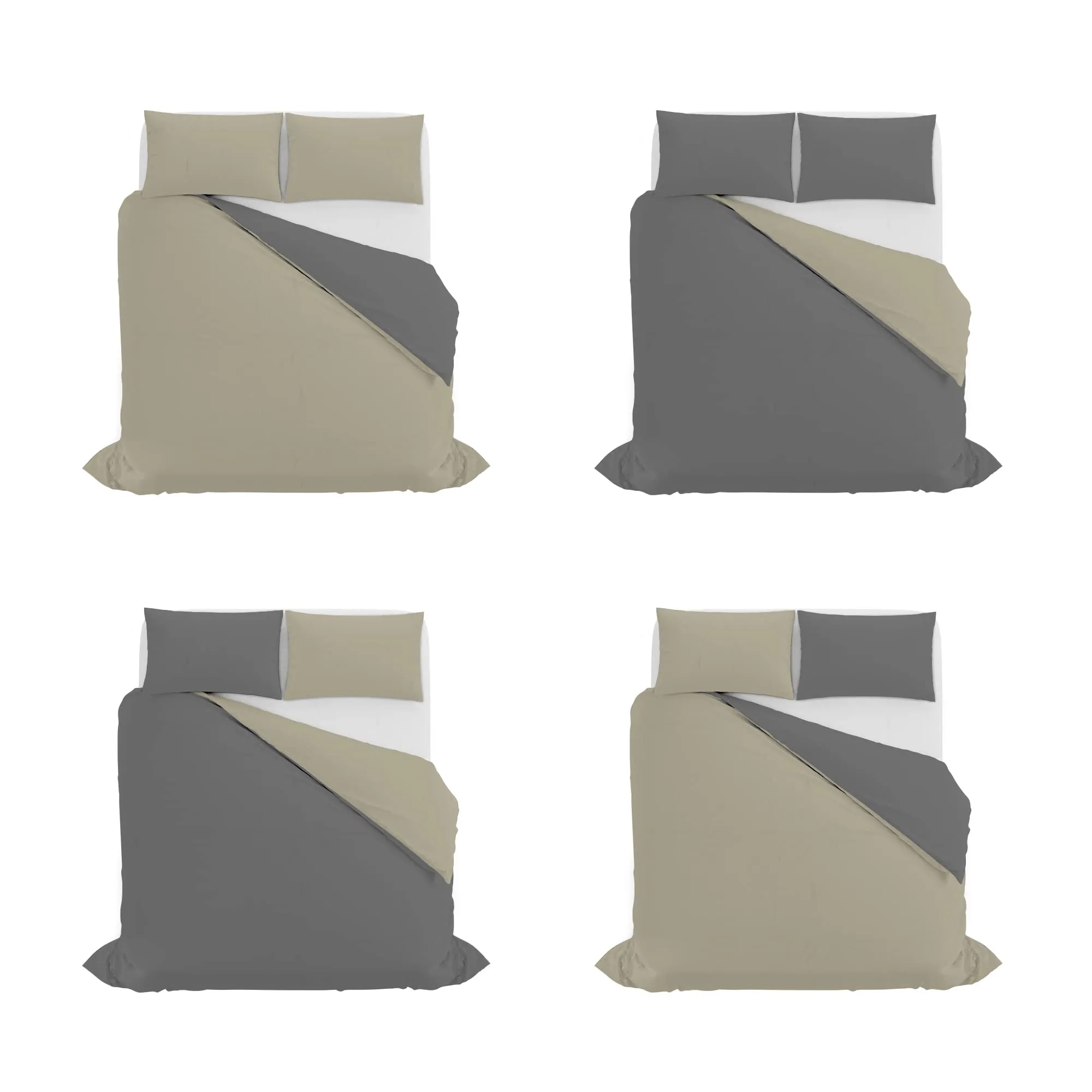 Italian Bed Linen Set Copripiumino 100% Cotone Natural Color, Matrimoniale, 250x200 cm, Tortora/Grigio Scuro - immagine 11