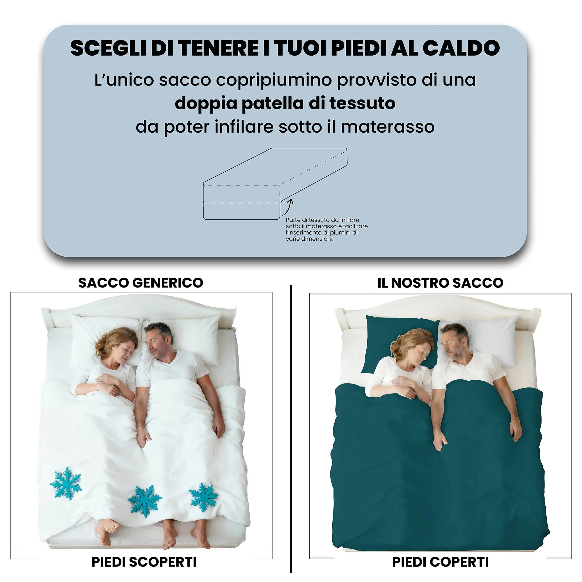 Italian Bed Linen Set Copripiumino 100% Cotone, Matrimoniale, 250x200 cm, Verde Petrolio/Grigio Chiaro - immagine 6
