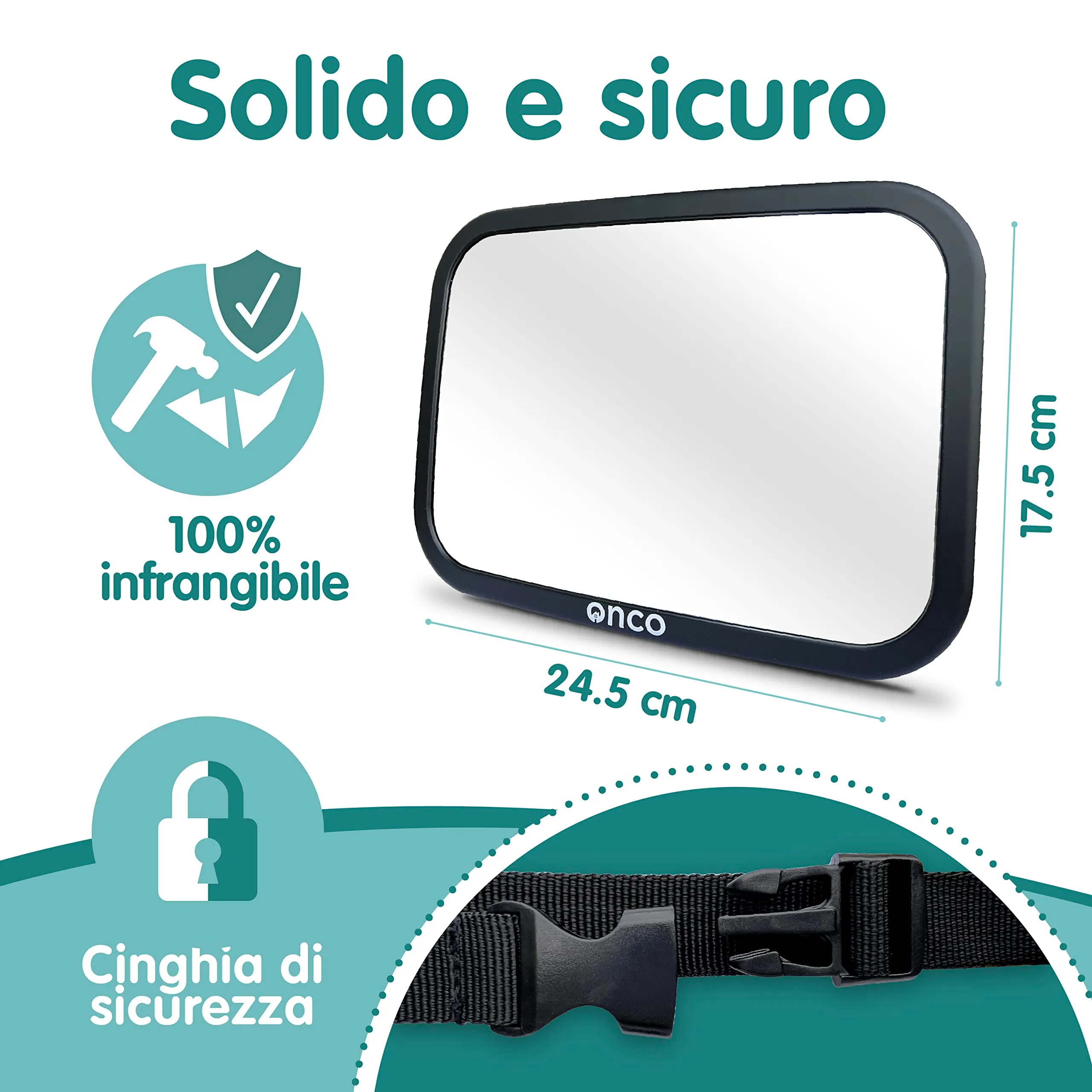 Onco Specchietto Auto Neonato Sedile Posteriore Infrangibile 360° - immagine 5