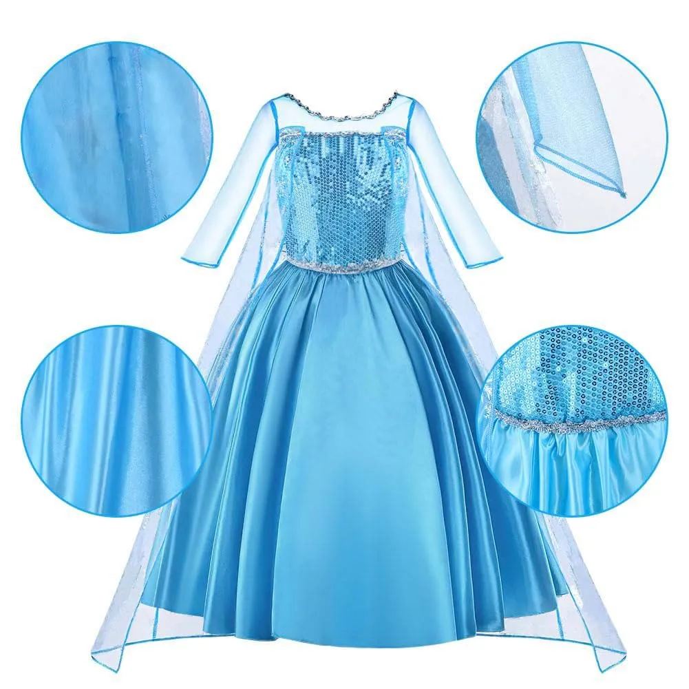 Vicloon Costume Principessa per Ragazze con Corona e Bacchetta, Set Abito Cosplay per Halloween e Natale - immagine 6