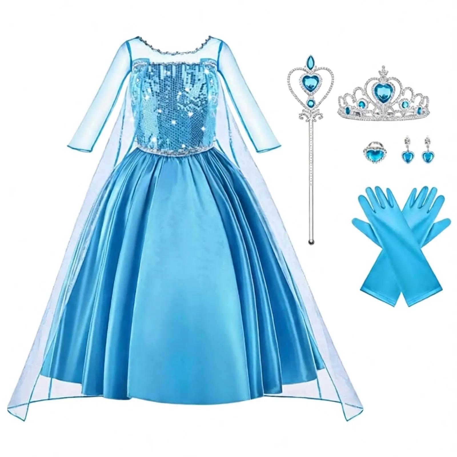 Vicloon Elsa Costume Set for Girls with Crown, Wand, Gloves and Braid - immagine 1