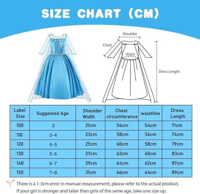 Vicloon Elsa Costume Set for Girls with Crown, Wand, Gloves and Braid - immagine 3