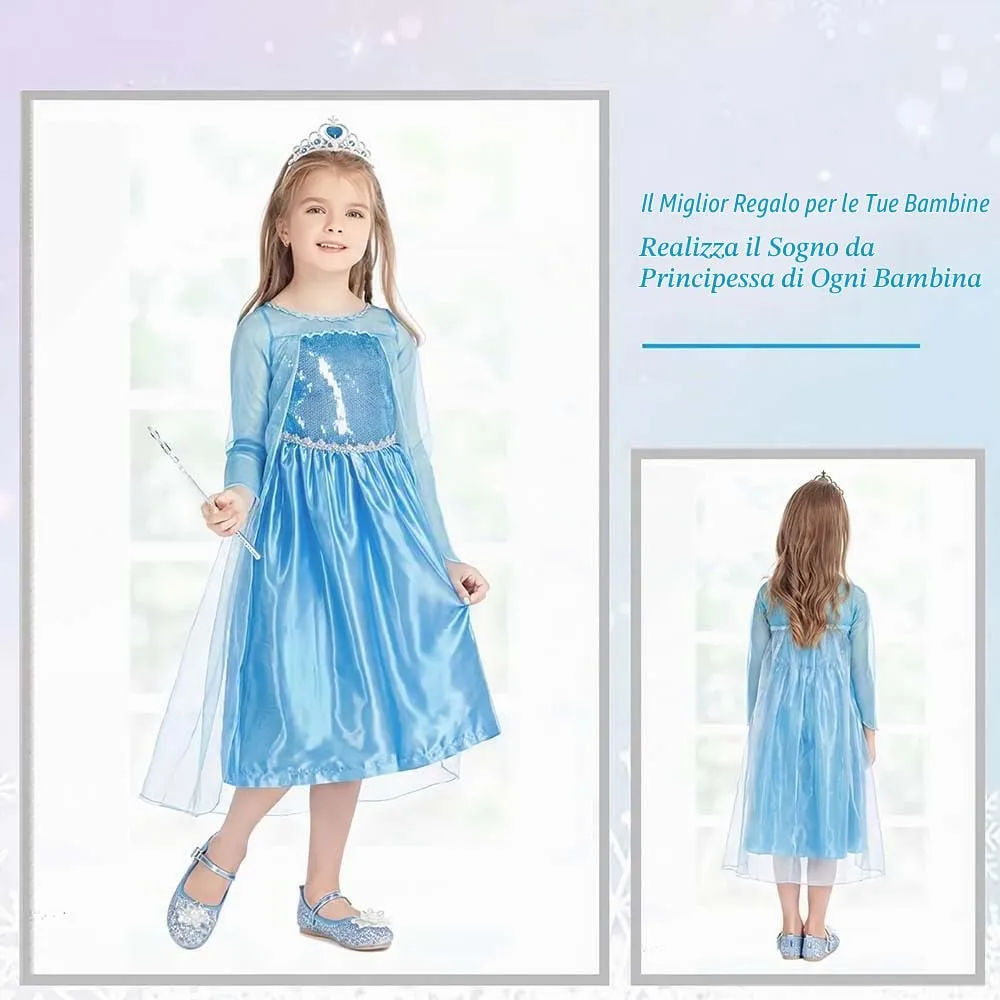 Vicloon Elsa Costume Set for Girls with Crown, Wand, Gloves and Braid - immagine 7