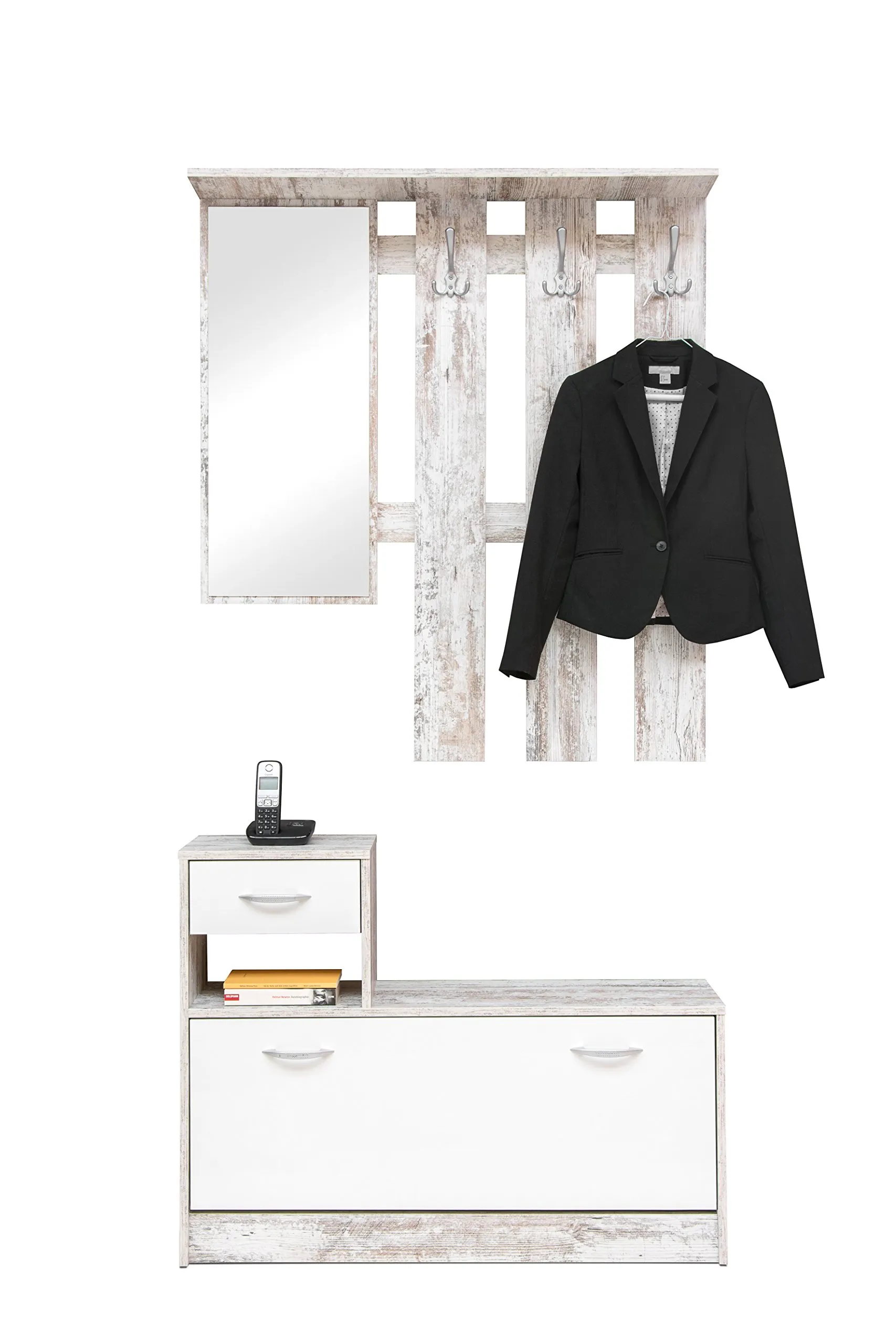 Avanti Trendstore Rudolf Guardaroba da Ingresso con Specchio, 3 Ganci e Scarpiera - Fresco - immagine 2