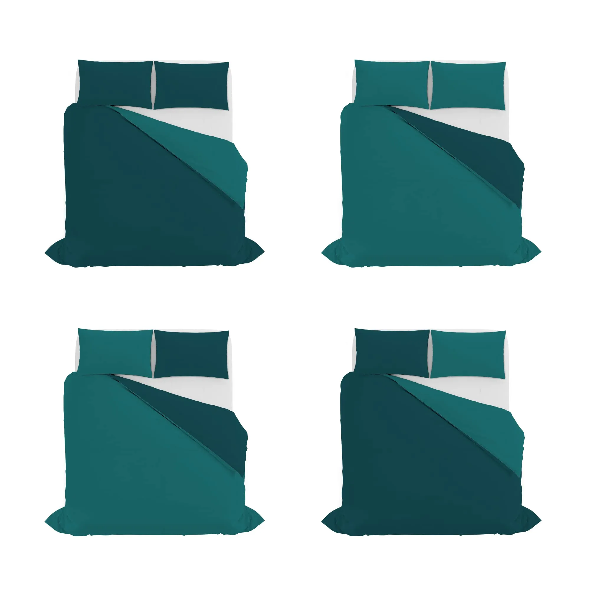 Italian Bed Linen Set Copripiumino 100% Cotone, Matrimoniale, 250x200 cm, Verde Petrolio/Verde Bottiglia - immagine 11