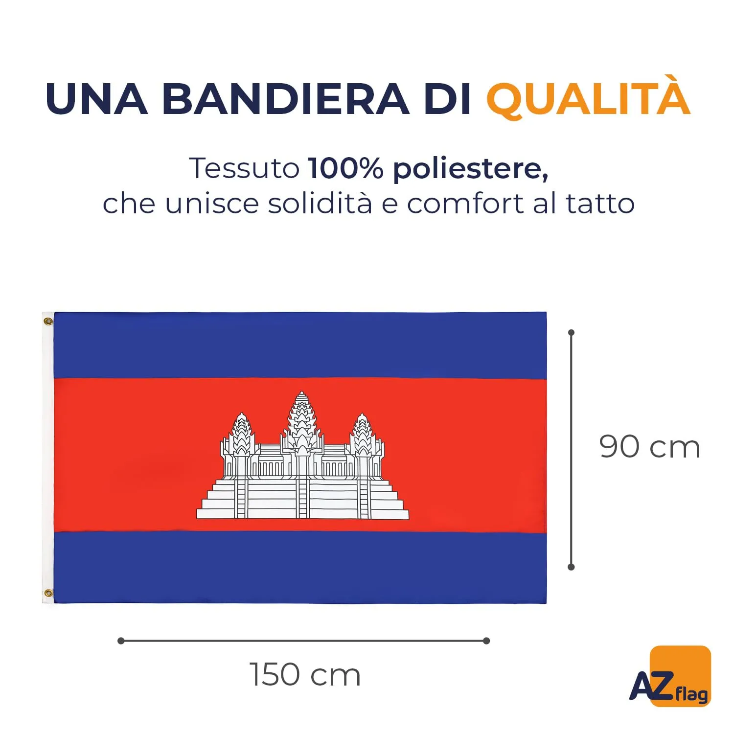 AZ FLAG Bandiera Cambogia, 150x90 cm, Poliestere 100D, 2 Occhielli - immagine 2